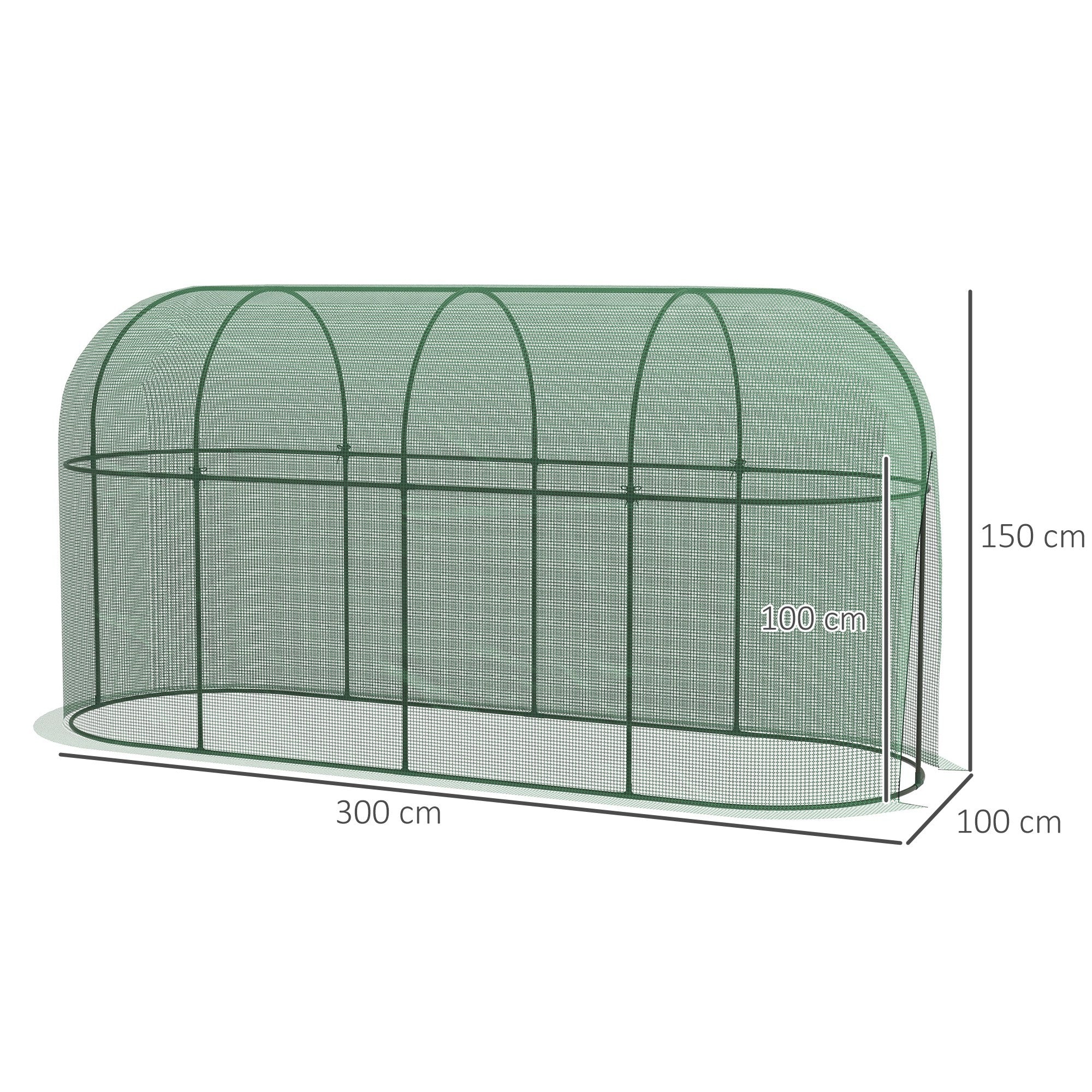 Outsunny Jaula de Cultivo Jaula para Plantas Jaula para Insectos con Puerta con Cremallera y Marco de Acero para Jardín Terraza Patio 300x100x150 cm Verde