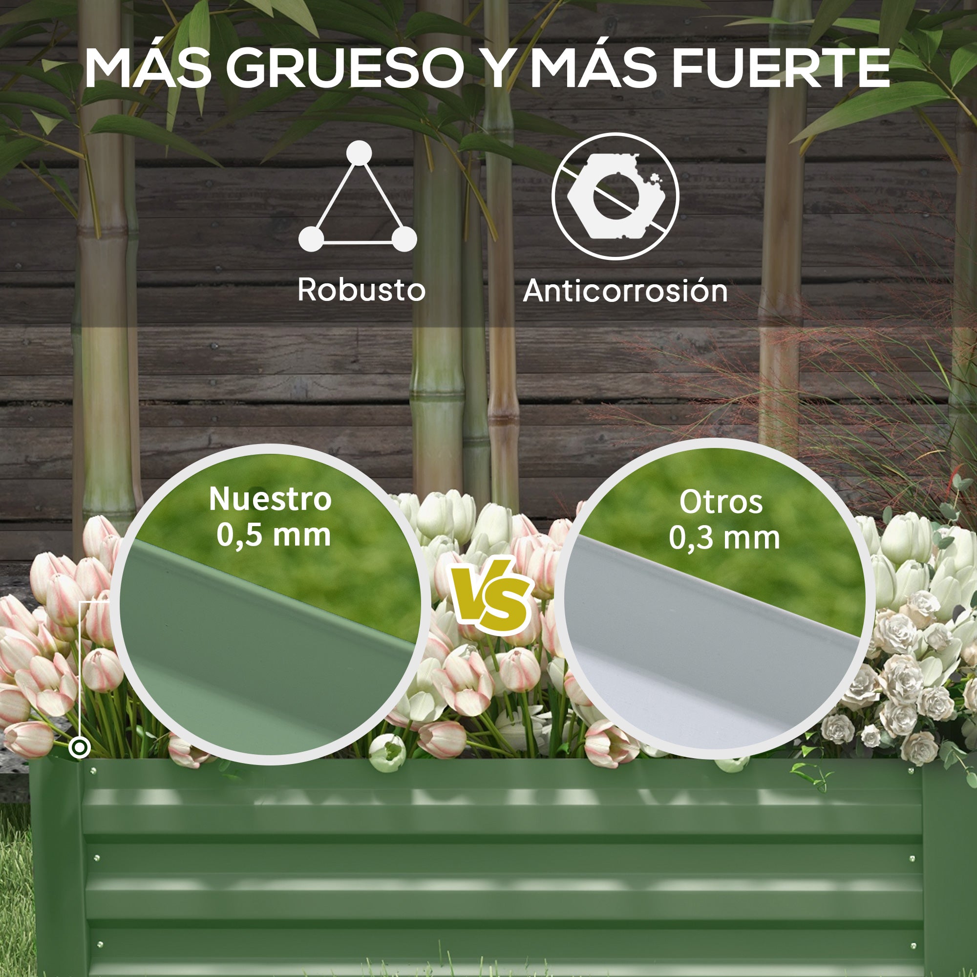 Outsunny Juego de 2 Jardineras Exterior Grandes de Acero Galvanizado, Huertos Urbanos, Maceteros Exterior Elevados para Plantas, Flores, Terraza, Resistente a la Intemperie, 100x50x30 cm, Verde