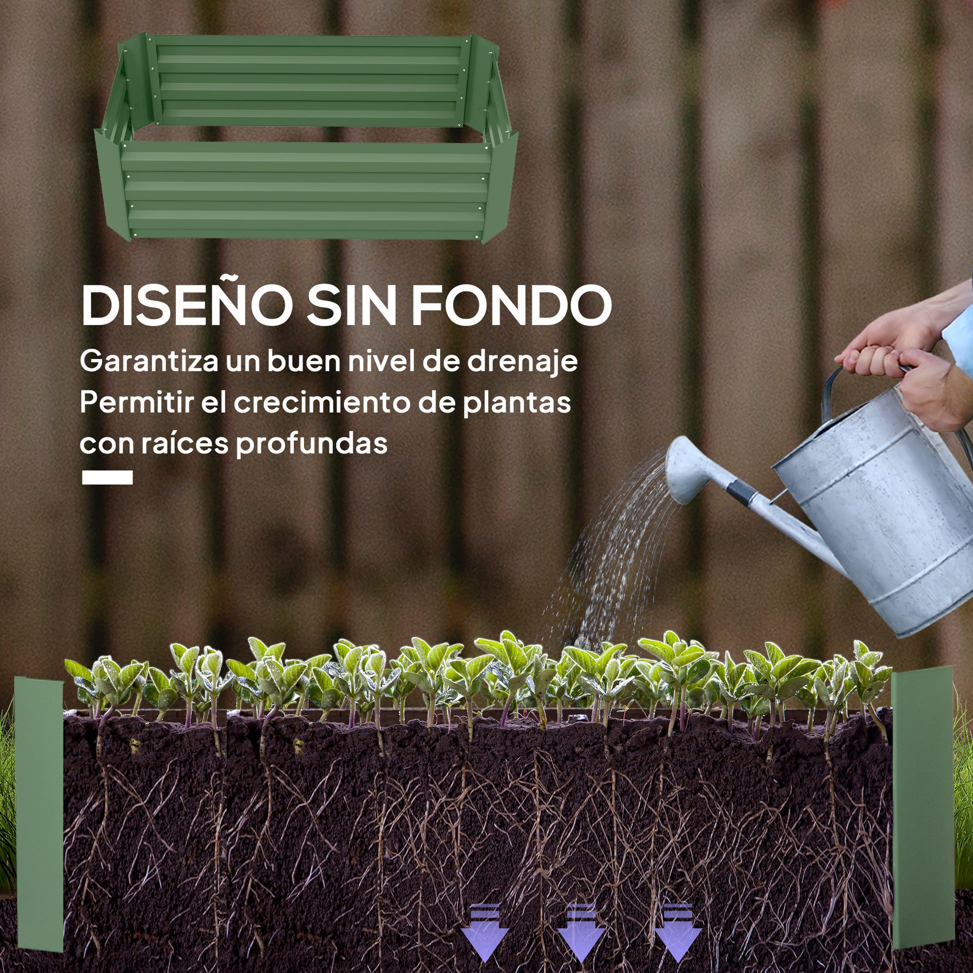 Outsunny Juego de 2 Jardineras Exterior Grandes de Acero Galvanizado, Huertos Urbanos, Maceteros Exterior Elevados para Plantas, Flores, Terraza, Resistente a la Intemperie, 100x50x30 cm, Verde