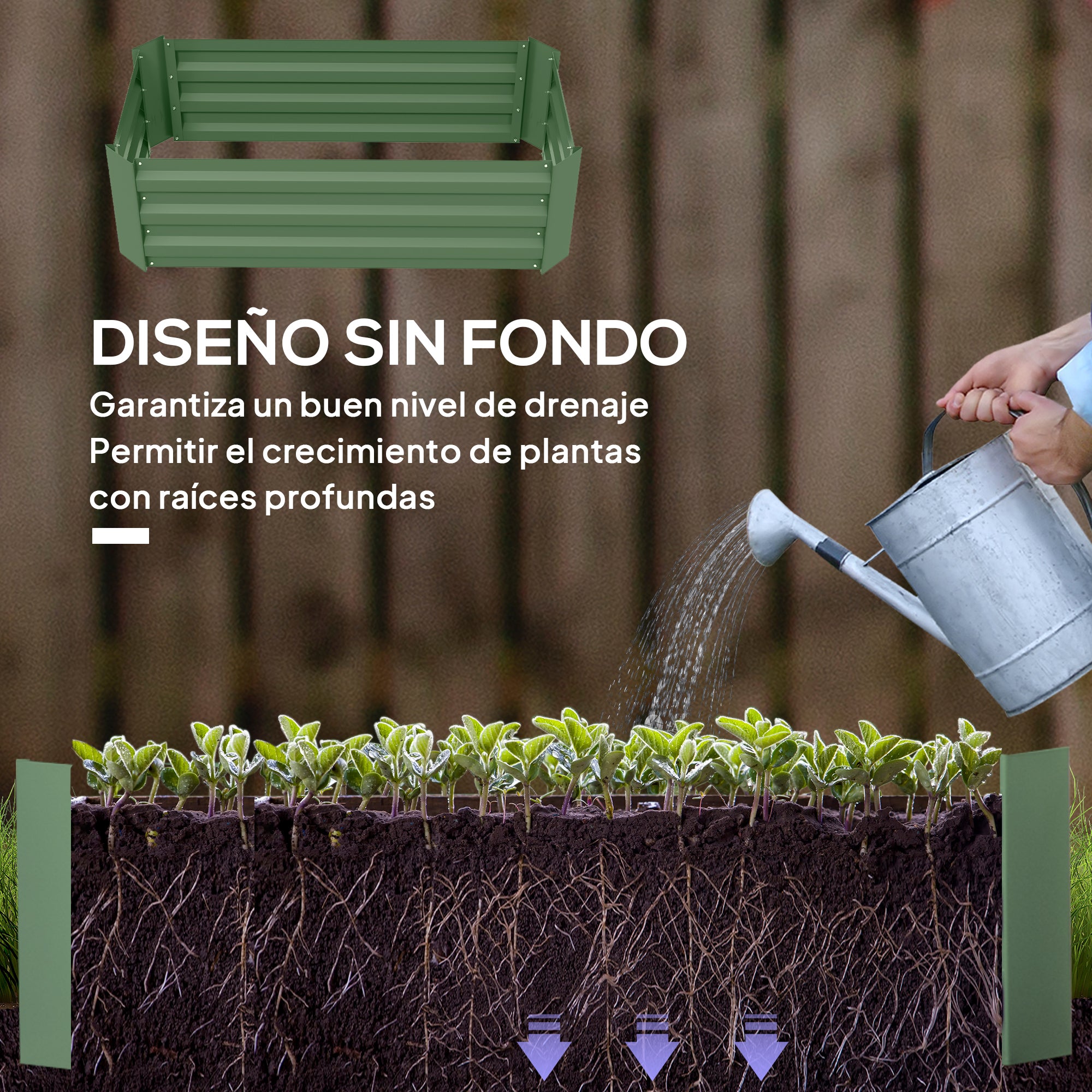 Outsunny Juego de 2 Jardineras Exterior Grandes de Acero Galvanizado, Huertos Urbanos, Maceteros Exterior Elevados para Plantas, Flores, Terraza, Resistente a la Intemperie, 100x50x30 cm, Verde