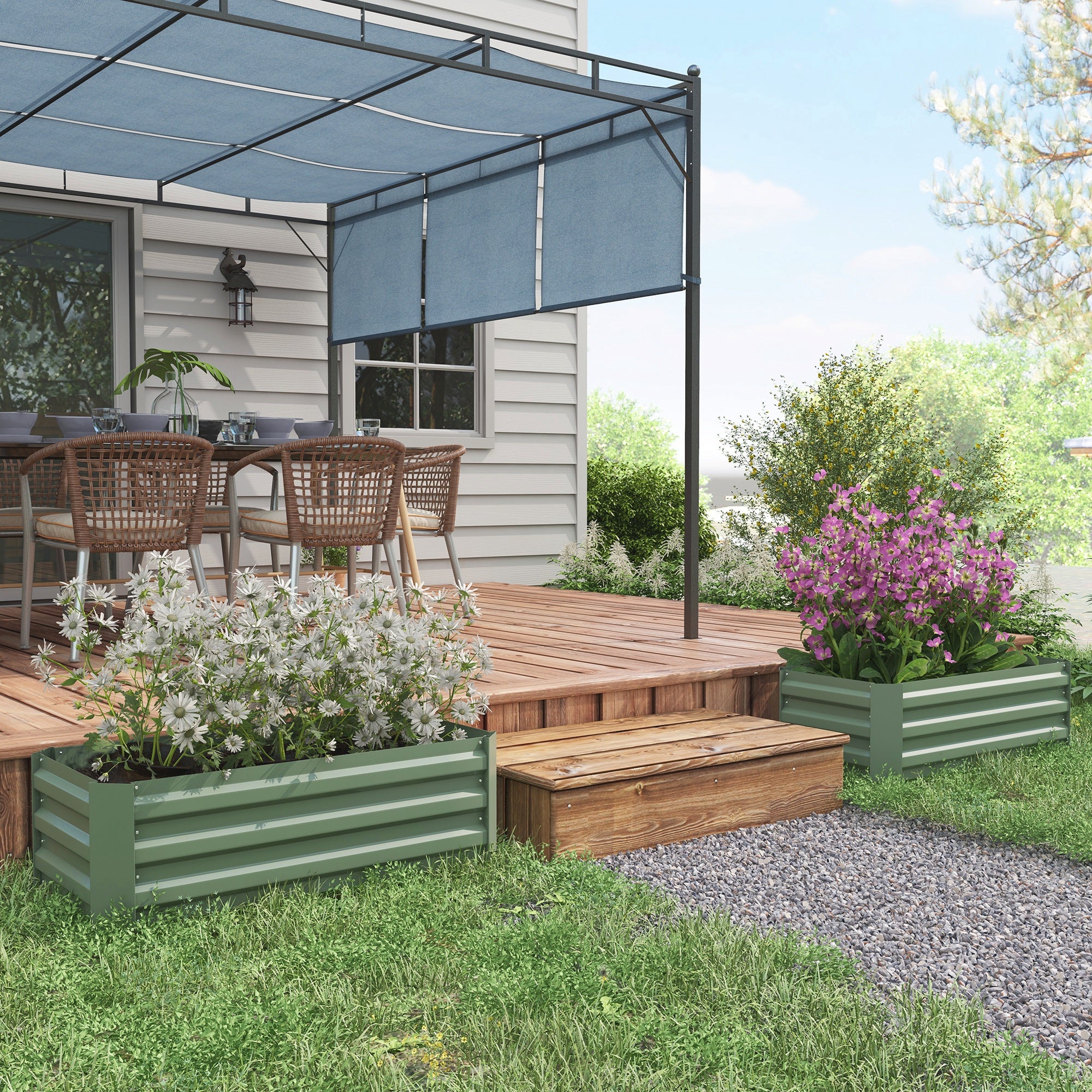 Outsunny Juego de 2 Jardineras Exterior Grandes de Acero Galvanizado, Huertos Urbanos, Maceteros Exterior Elevados para Plantas, Flores, Terraza, Resistente a la Intemperie, 100x50x30 cm, Verde