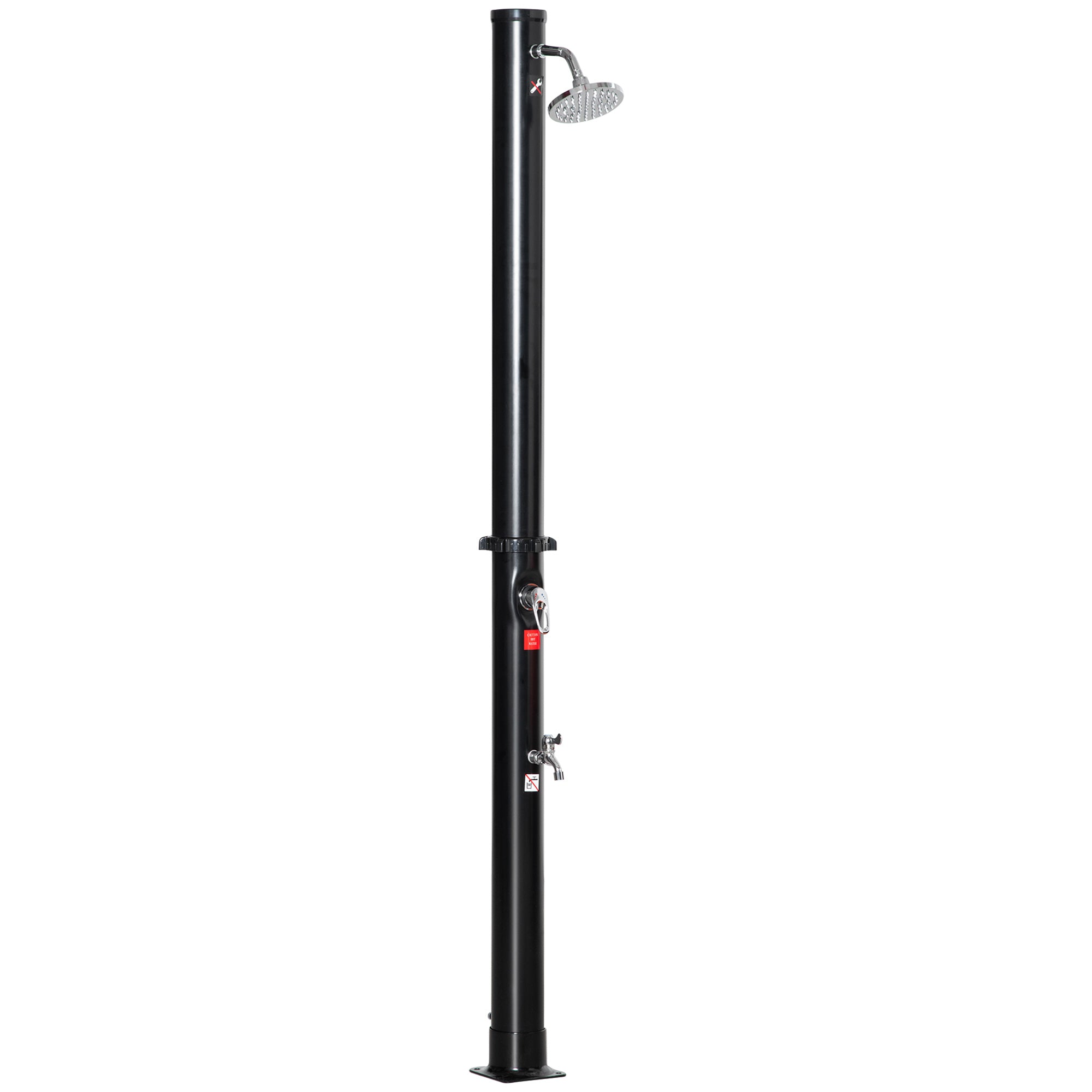 Outsunny Ducha Solar de 20 Litros para Exterior Ducha de Piscina con Cabezal de Ducha Grifo y Regulador de Agua Caliente Máx. 60℃ Conexión de Manguera de Jardín para Patio Playa Ø11x217 cm Negro