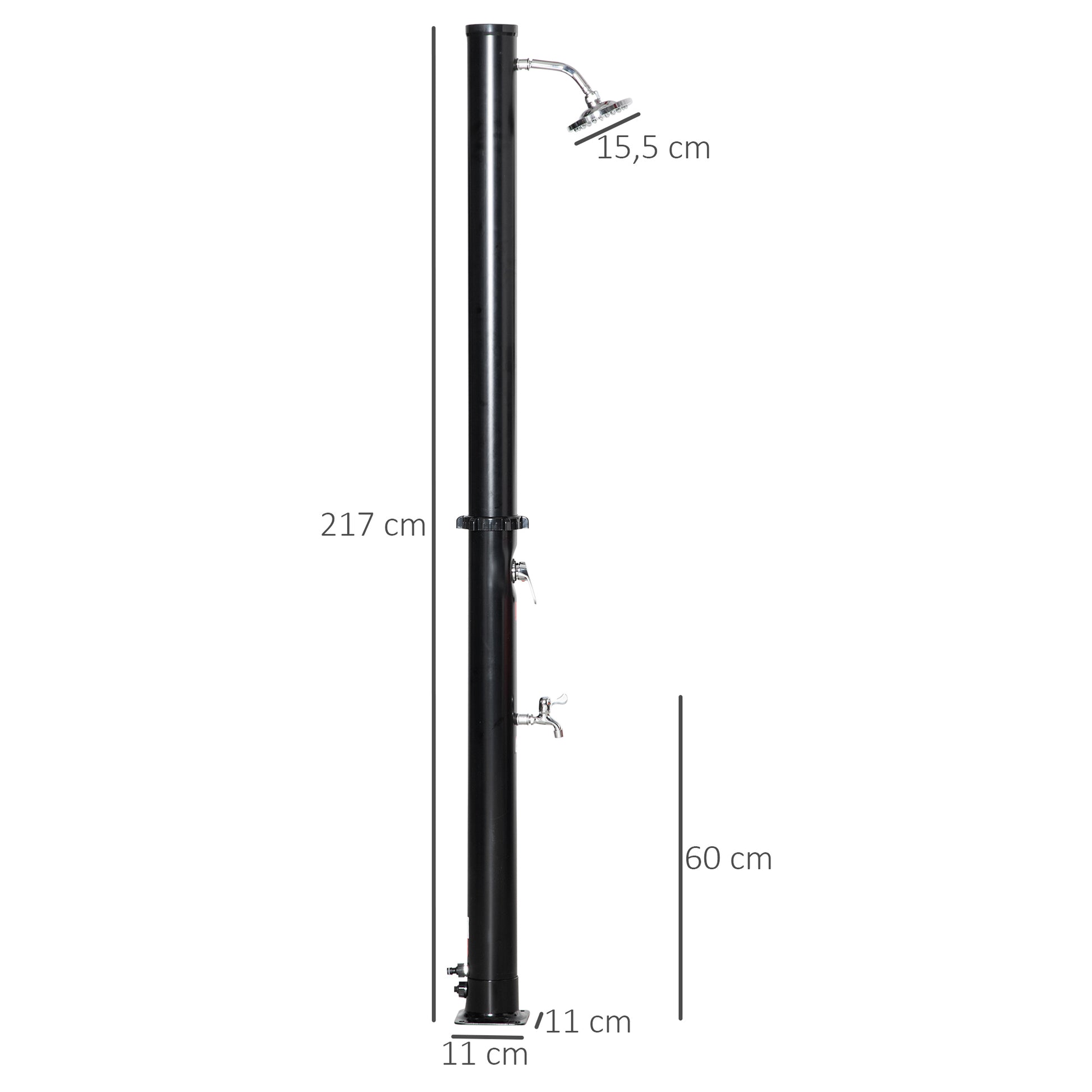 Outsunny Ducha Solar de 20 Litros para Exterior Ducha de Piscina con Cabezal de Ducha Grifo y Regulador de Agua Caliente Máx. 60℃ Conexión de Manguera de Jardín para Patio Playa Ø11x217 cm Negro