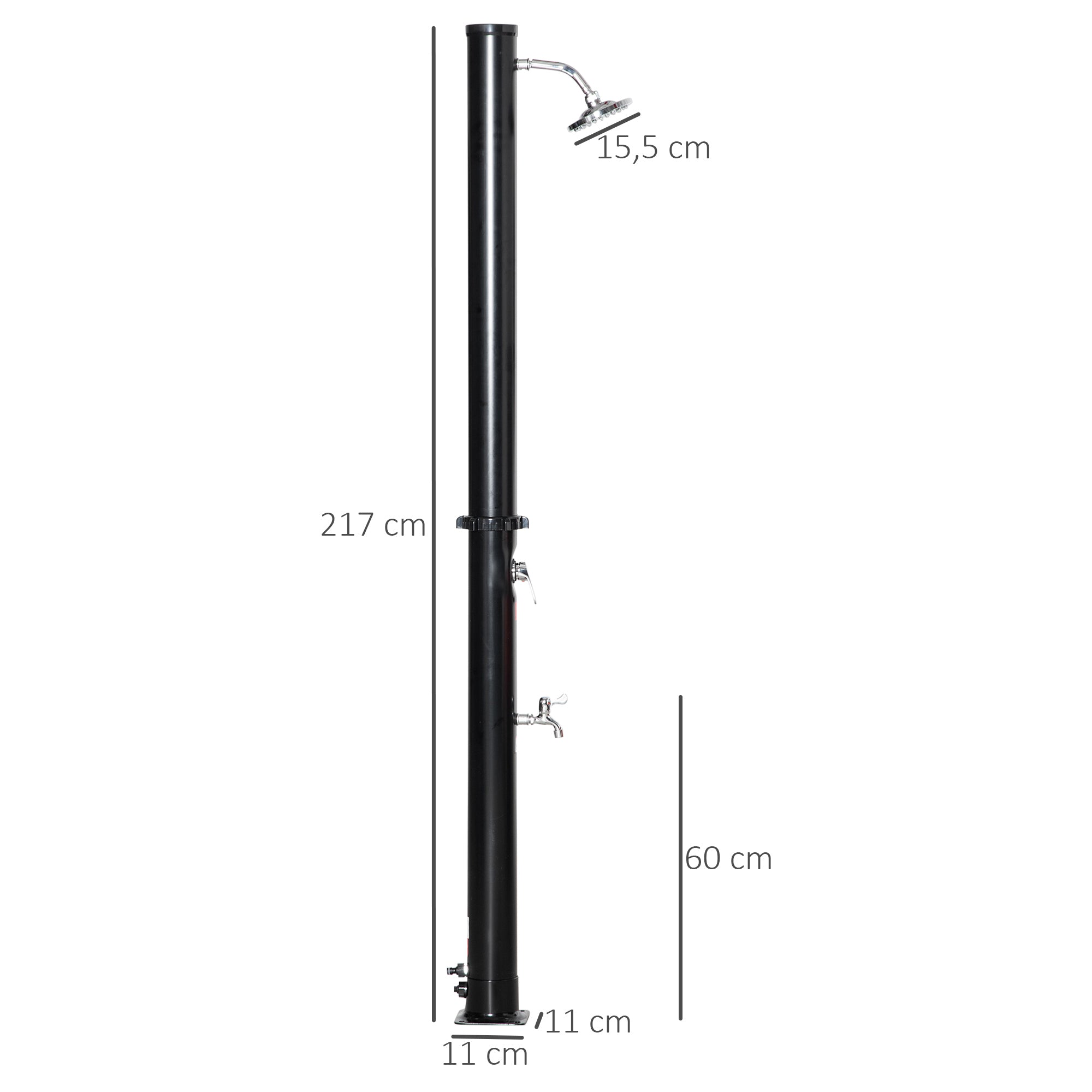 Outsunny Ducha Solar de 20 Litros para Exterior Ducha de Piscina con Cabezal de Ducha Grifo y Regulador de Agua Caliente Máx. 60℃ Conexión de Manguera de Jardín para Patio Playa Ø11x217 cm Negro