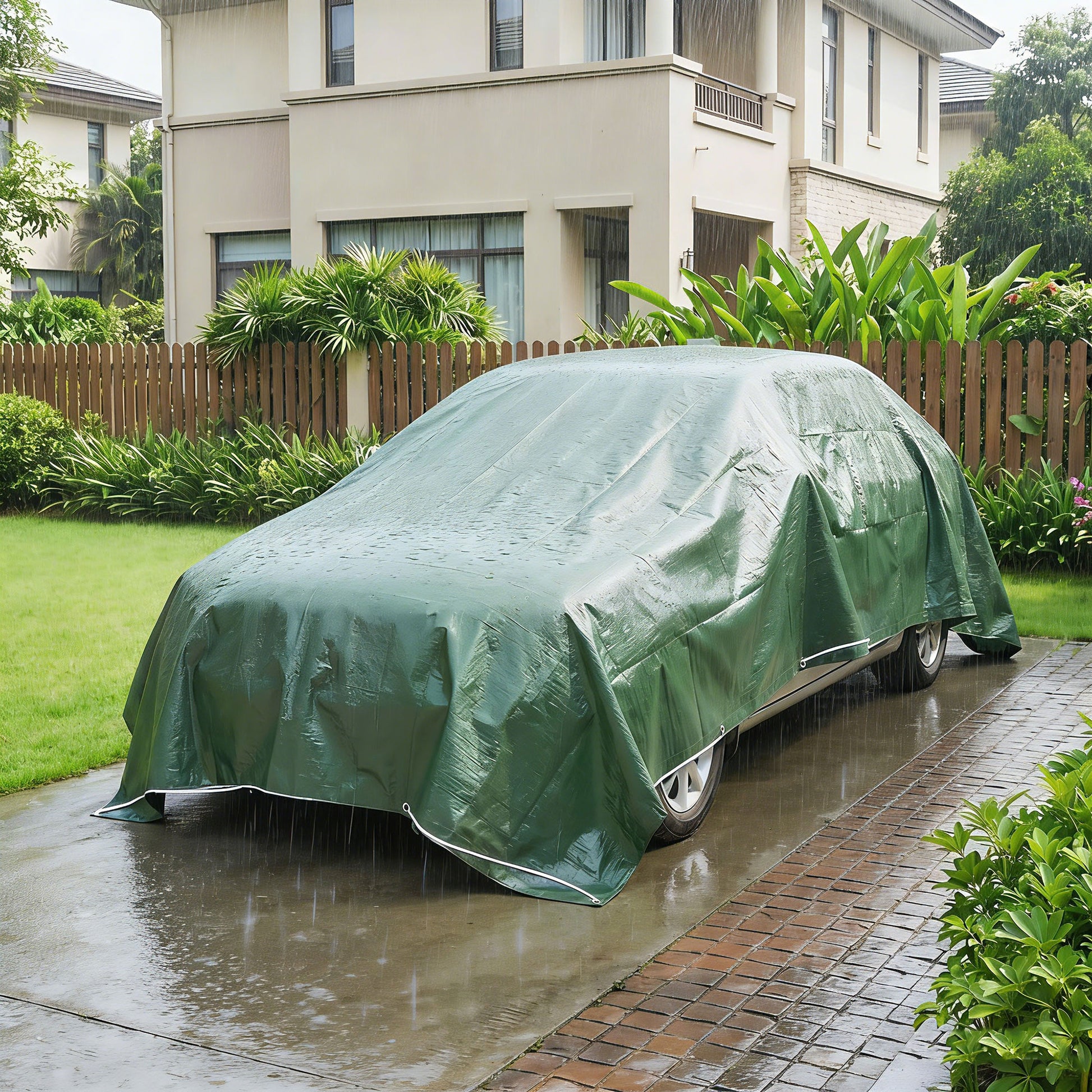 Outsunny Lona Impermeable Exterior 4x6 m, Toldo PE Resistente a Rasgaduras 90 g/m², Protección UV, con Ojales Reforzados para Leña, Muebles de Jardín, Invernaderos, Vehículos, Verde