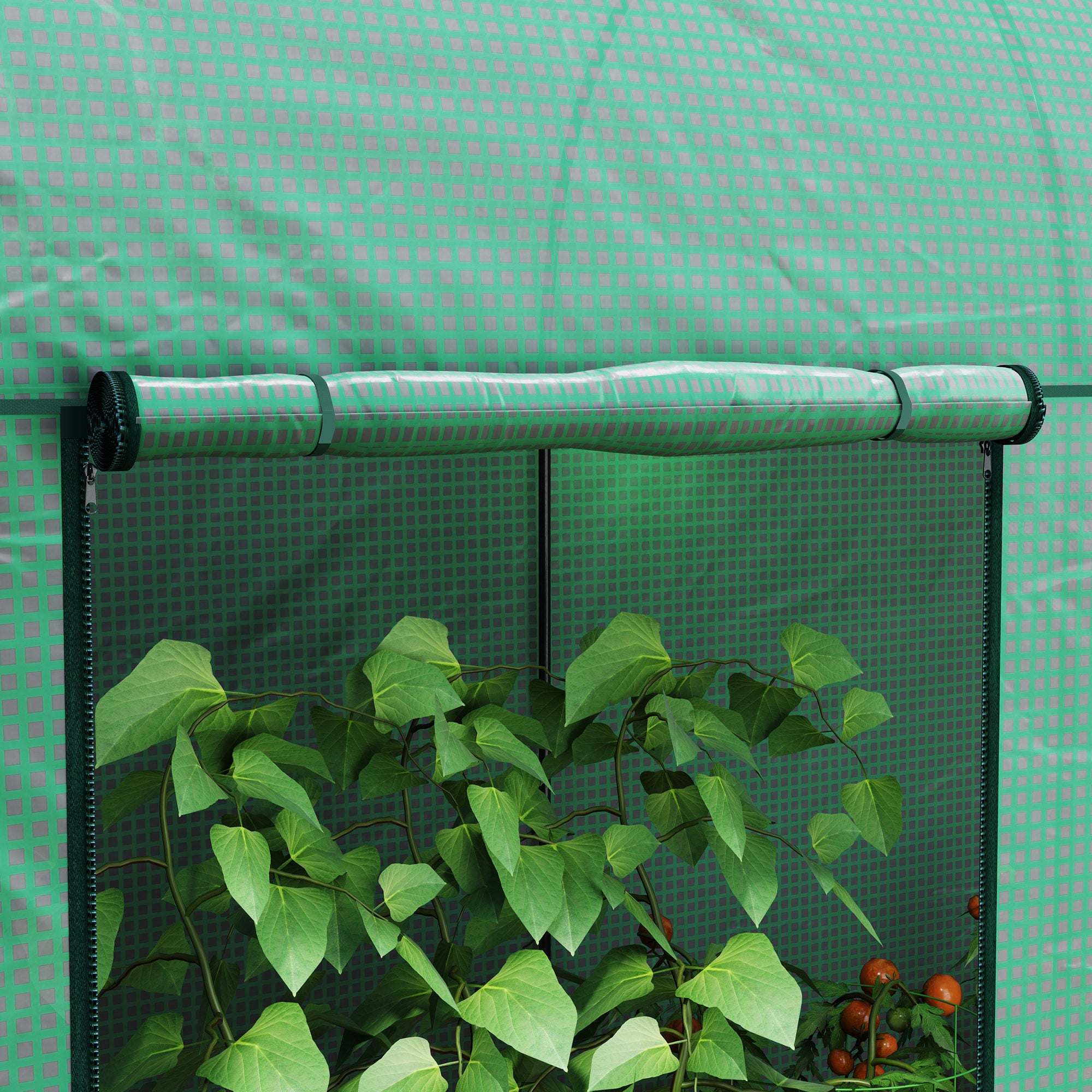 Outsunny Invernadero de Exterior Invernadero de Jardín con 2 Puertas Enrollables con Cremallera Marco de Acero y Cubierta de PE 140g/m² Anti-UV Impermeable para Plantas Flores 200x100x178 cm Verde