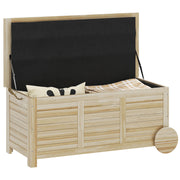 Outsunny Baúl de Almacenaje Exterior 185L Arcón de Jardín de Madera Impermeable con Tapa Abrible 2 Ruedas Cuerdas de Lino Bisagras Metálicas y Forro Interno 110x50x50 cm Natural