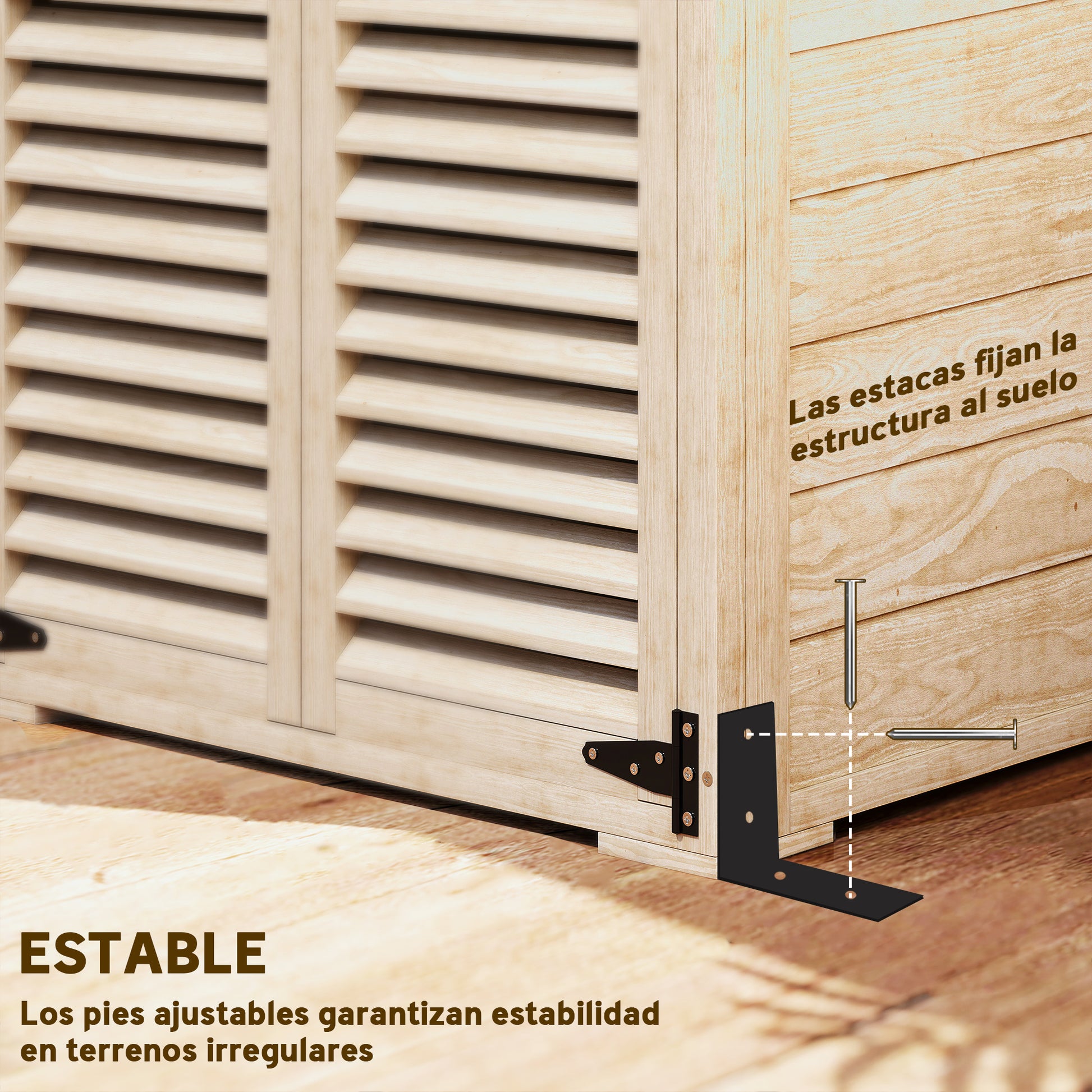 Outsunny Caseta de Jardín de Madera, 75x50x118 cm, Cobertizo Jardín Exterior, Armario para Almacenaje Herramientas, con 2 Puertas de Persiana 2 Estantes y Techo Impermeable para Patio Terraza, Natural