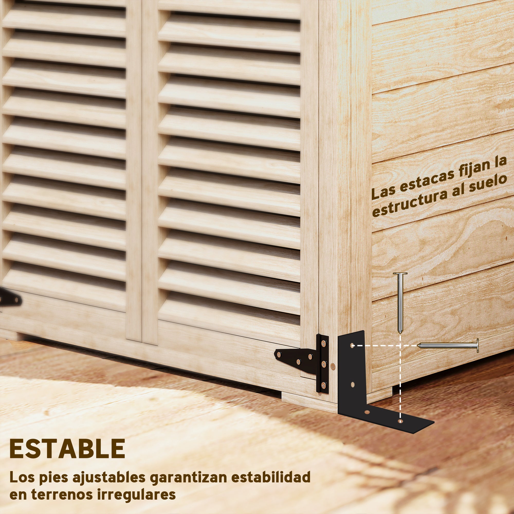 Outsunny Caseta de Jardín de Madera, 75x50x118 cm, Cobertizo Jardín Exterior, Armario para Almacenaje Herramientas, con 2 Puertas de Persiana 2 Estantes y Techo Impermeable para Patio Terraza, Natural