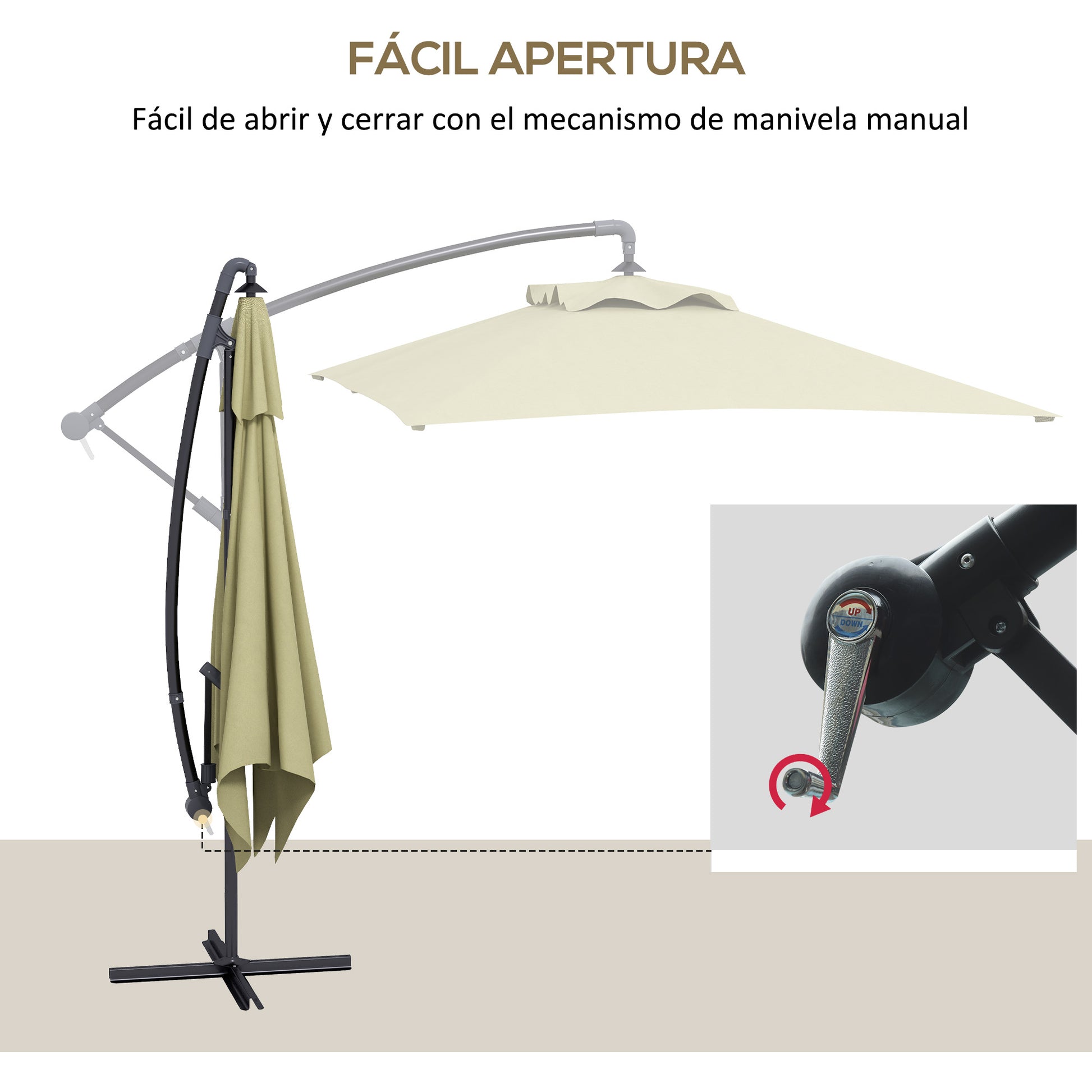 Outsunny Parasol Excéntrico 294x193 cm Sombrilla de Jardín con Base Cruzada y Manivela Impermeable Protección UV Sombrilla para Terraza Patio Beige
