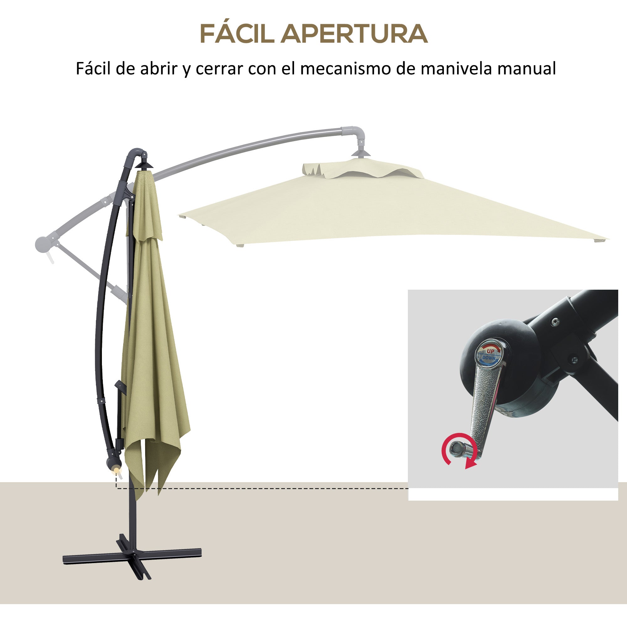 Outsunny Parasol Excéntrico 294x193 cm Sombrilla de Jardín con Base Cruzada y Manivela Impermeable Protección UV Sombrilla para Terraza Patio Beige