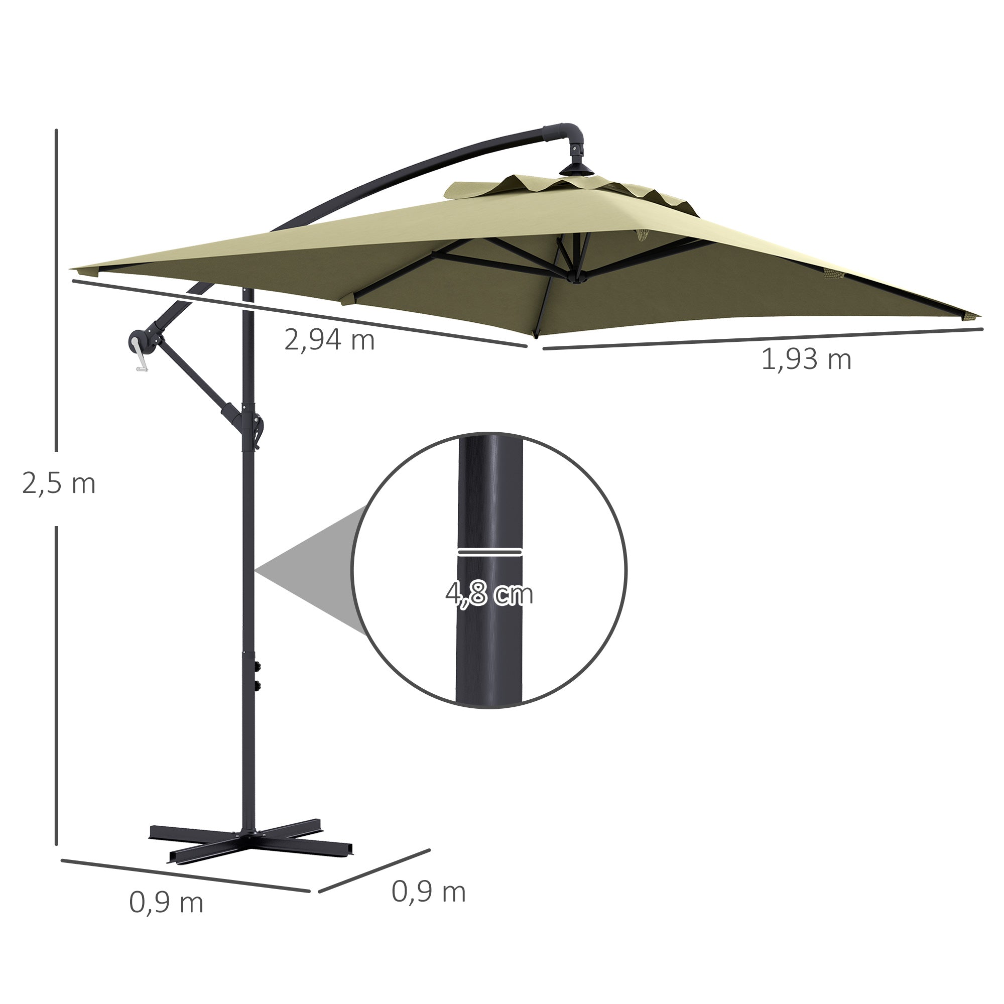 Outsunny Parasol Excéntrico 294x193 cm Sombrilla de Jardín con Base Cruzada y Manivela Impermeable Protección UV Sombrilla para Terraza Patio Beige