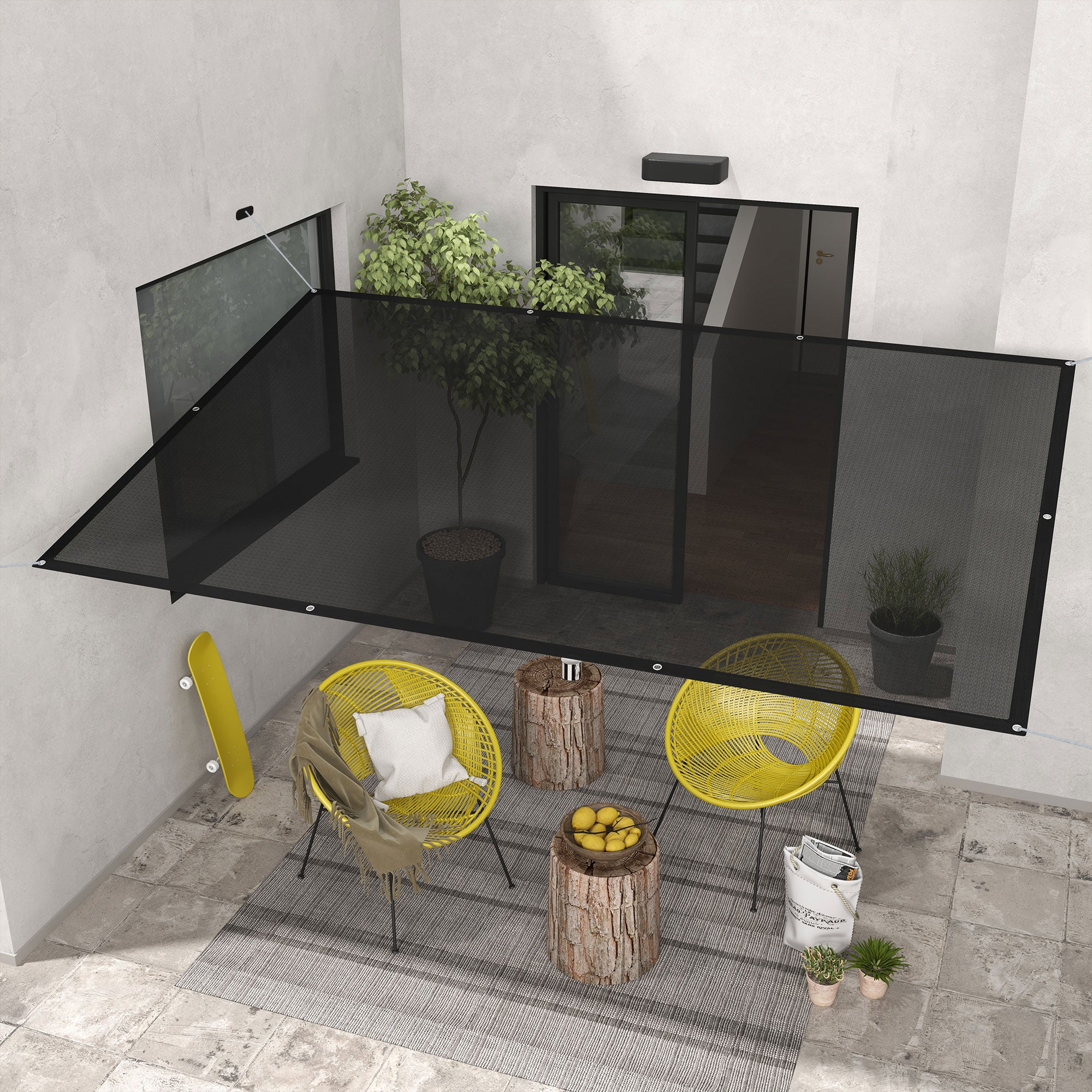 Outsunny Toldo Vela de Sombra Rectangular 3x2 m Toldo de Jardín Protección Solar 65% Transpirable y Anticongelante para Patio Terraza Balcón Negro