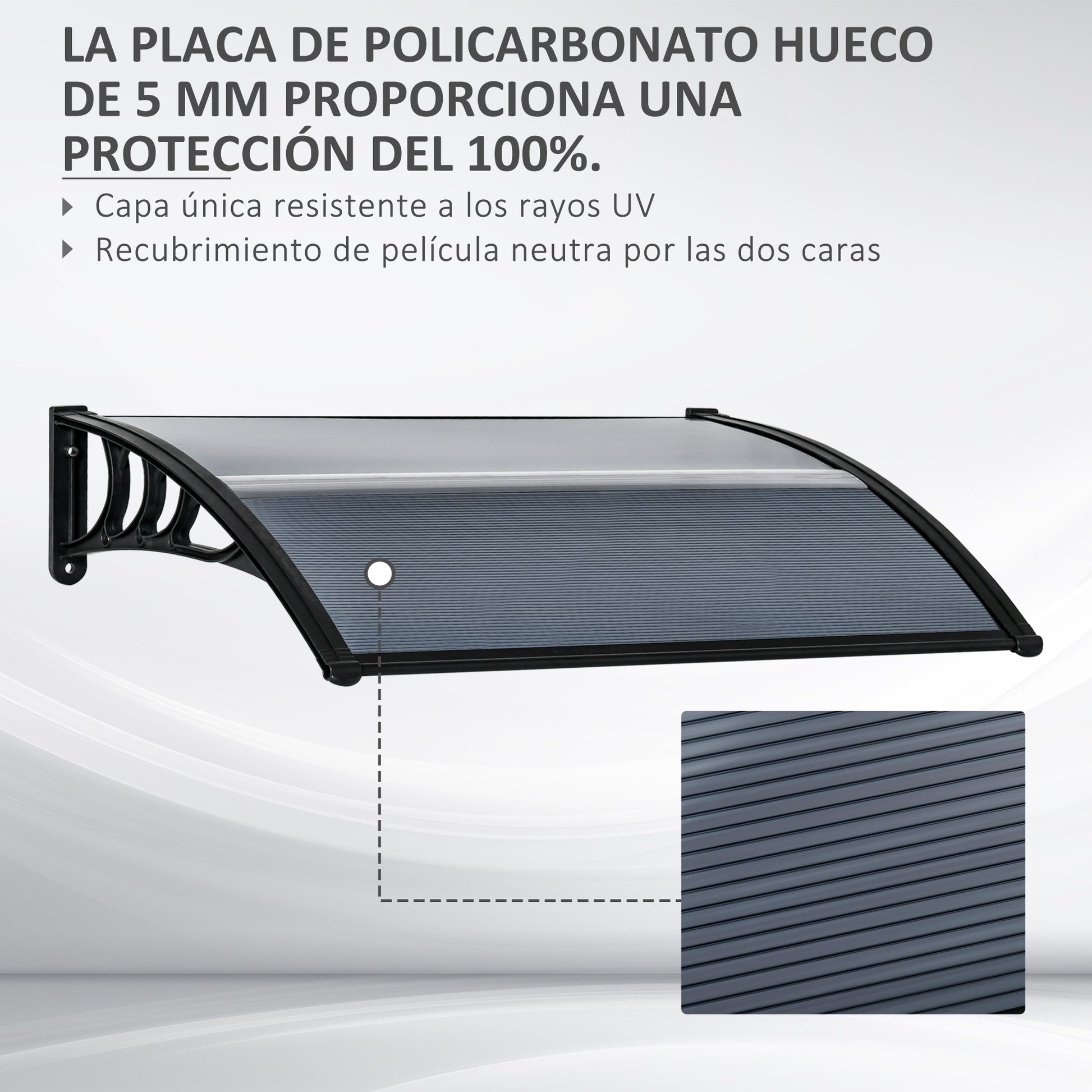 Outsunny Marquesina Exterior para Puertas y Ventanas 100x75 cm Tejadillo de Protección contra Sol y Lluvia con Cubierta de Policarbonato Soporte de Aluminio Negro
