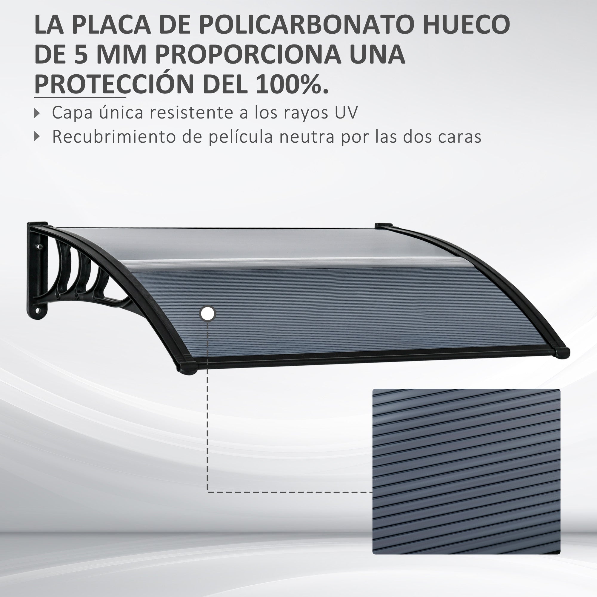 Outsunny Marquesina Exterior para Puertas y Ventanas 100x75 cm Tejadillo de Protección contra Sol y Lluvia con Cubierta de Policarbonato Soporte de Aluminio Negro