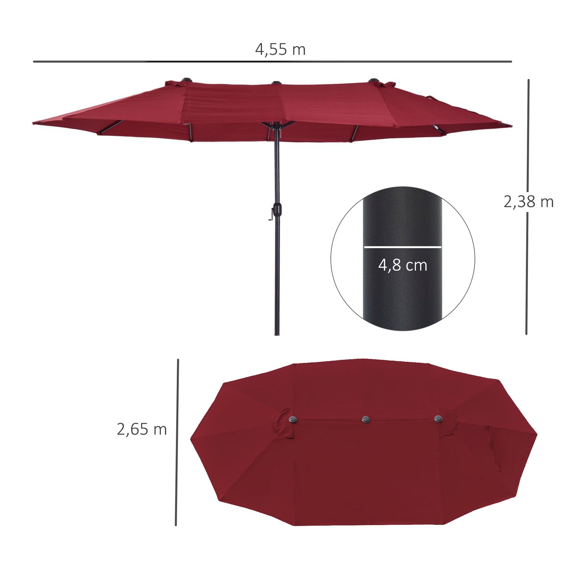 Outsunny Sombrilla Doble 4,55x2,65 m Sombrilla Terraza Exterior con Manivela Manual Resistente al Agua y Protección Solar Sombrilla Grande para Terraza Playa Piscina Rojo