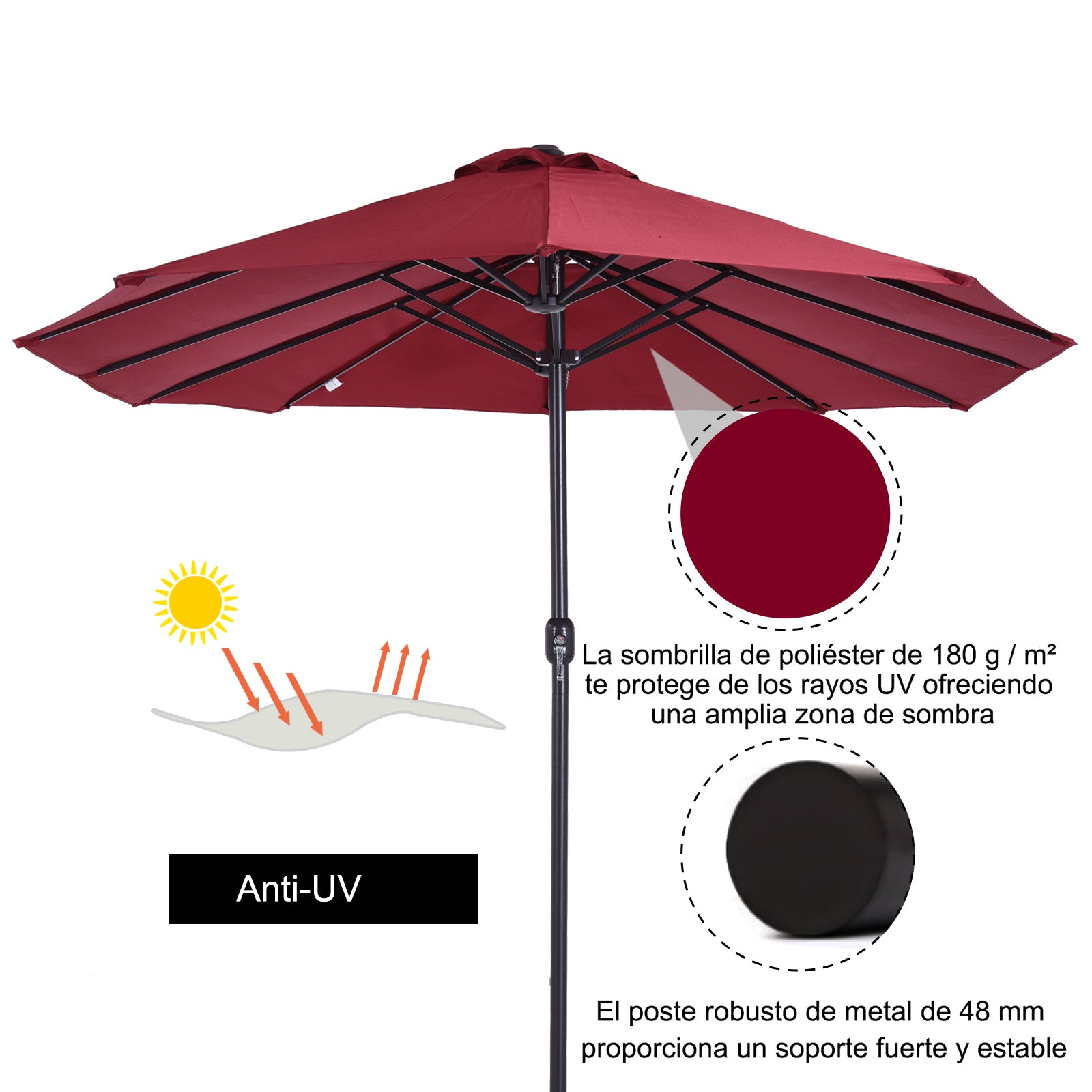 Outsunny Sombrilla Doble 4,55x2,65 m Sombrilla Terraza Exterior con Manivela Manual Resistente al Agua y Protección Solar Sombrilla Grande para Terraza Playa Piscina Rojo