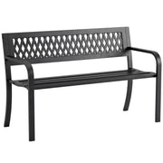 Outsunny Banco de Jardín Exterior de 2 Plazas, Banco Exterior con Asiento Listonado, Reposabrazos y Marco de Acero, para Patio, Terraza, 119x50x75 cm, Negro