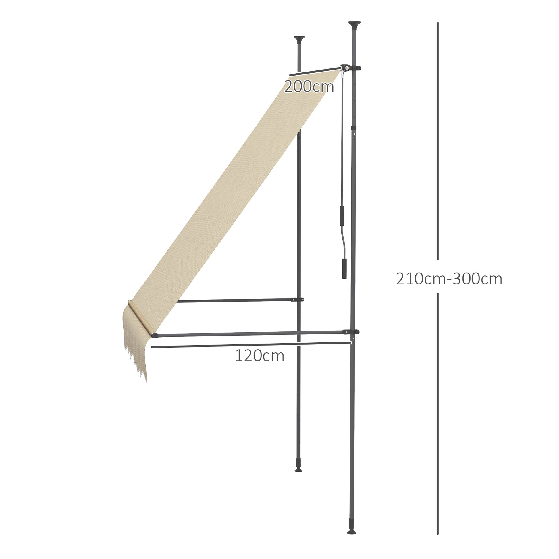 Outsunny Toldo Manual Retráctil 2x1,2 m Toldo Exterior Terraza Enrollable Altura Ajustable con Manivela 210-300 cm Sin Taladro Protección UV30+ para Balcón Jardín Beige