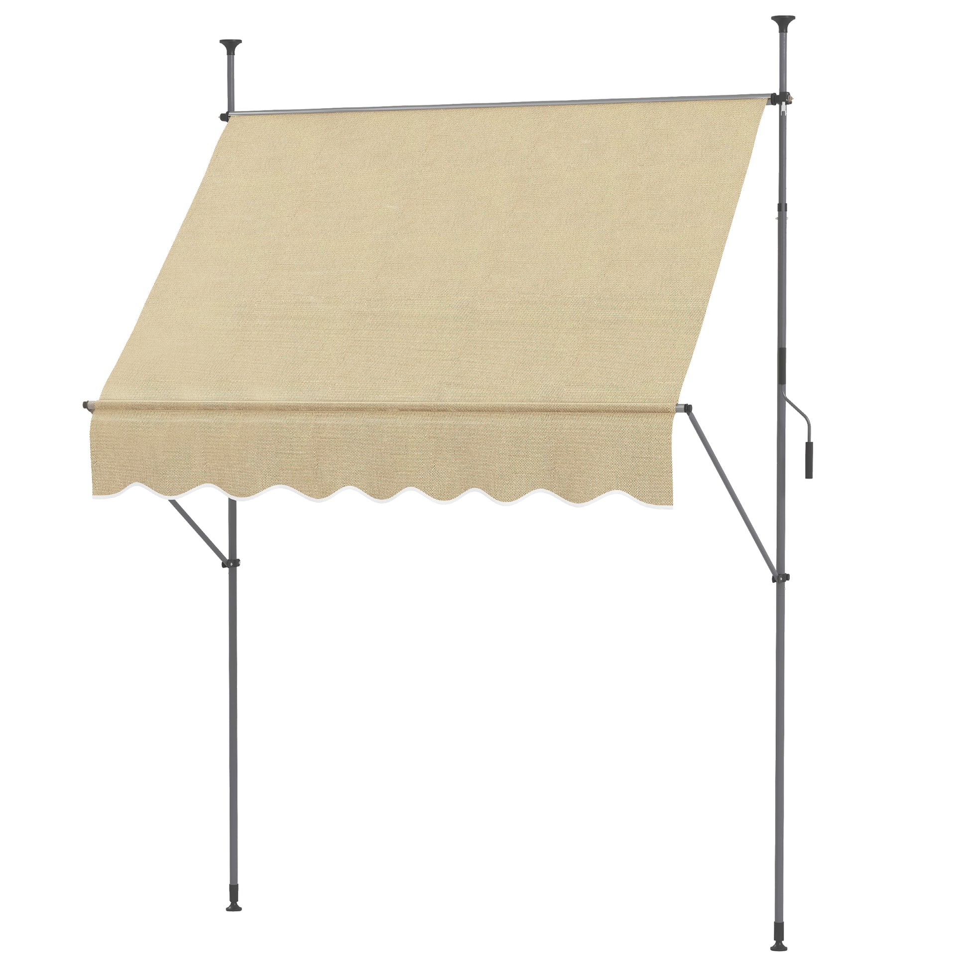 Outsunny Toldo Manual Retráctil 2x1,2 m Toldo Exterior Terraza Enrollable Altura Ajustable con Manivela 210-300 cm Sin Taladro Protección UV30+ para Balcón Jardín Beige