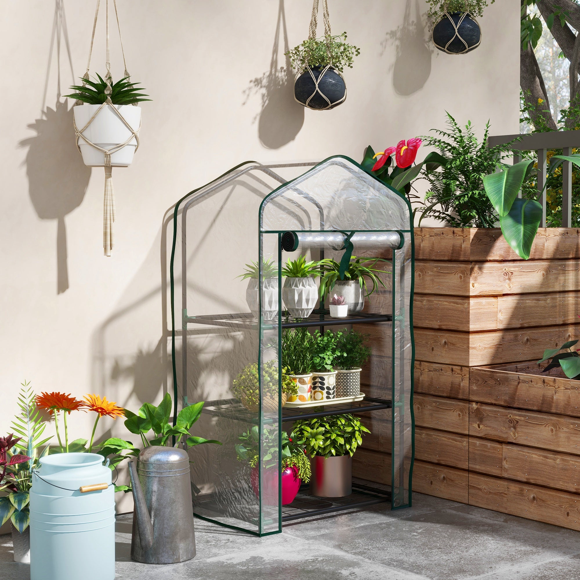 Outsunny Invernadero de Jardín de 3 Niveles Invernadero de Terraza con 3 Estantes 1 Puerta con Cremallera para Cultivo de Plantas Flores Verduras 59x39x127 cm Transparente