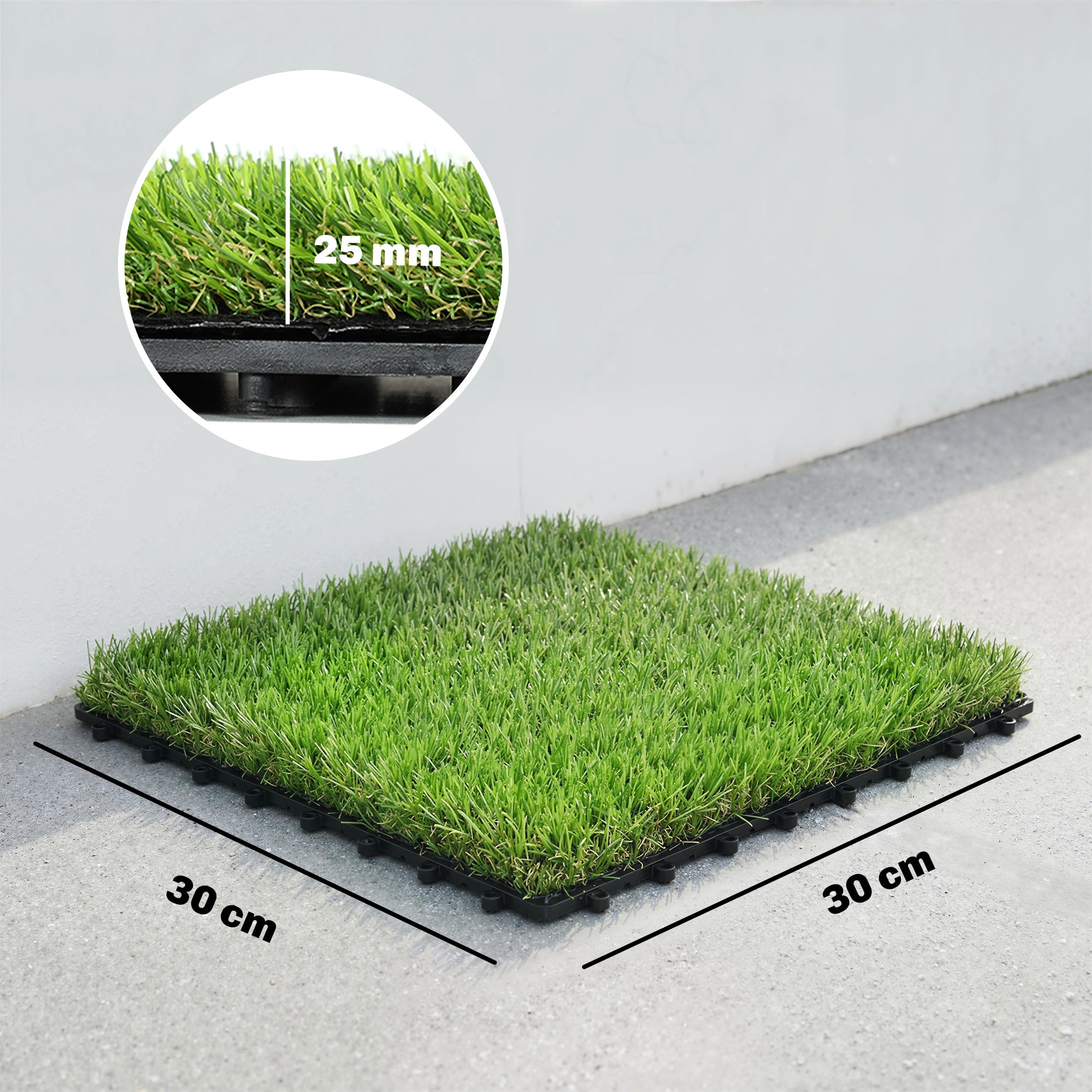 Outsunny Césped Artificial de 22 Piezas, Alfombra Césped Artificial 30x30 cm, con Altura de Hierba 25 mm, Drenaje Automático, para Jardín, Terraza, Patio, Balcón, Verde