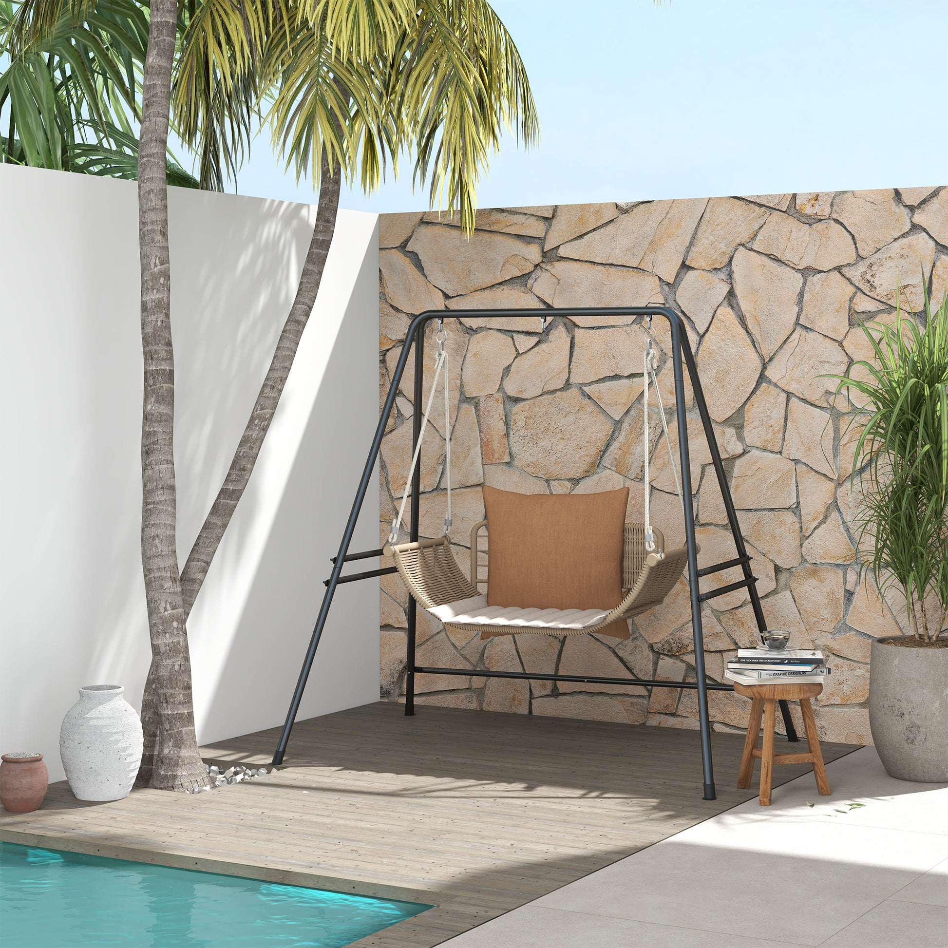 Outsunny Soporte para Silla Colgante Sostén para Columpio con Marco de Acero Carga 150 kg para Patio Terraza Balcón Jardín Negro