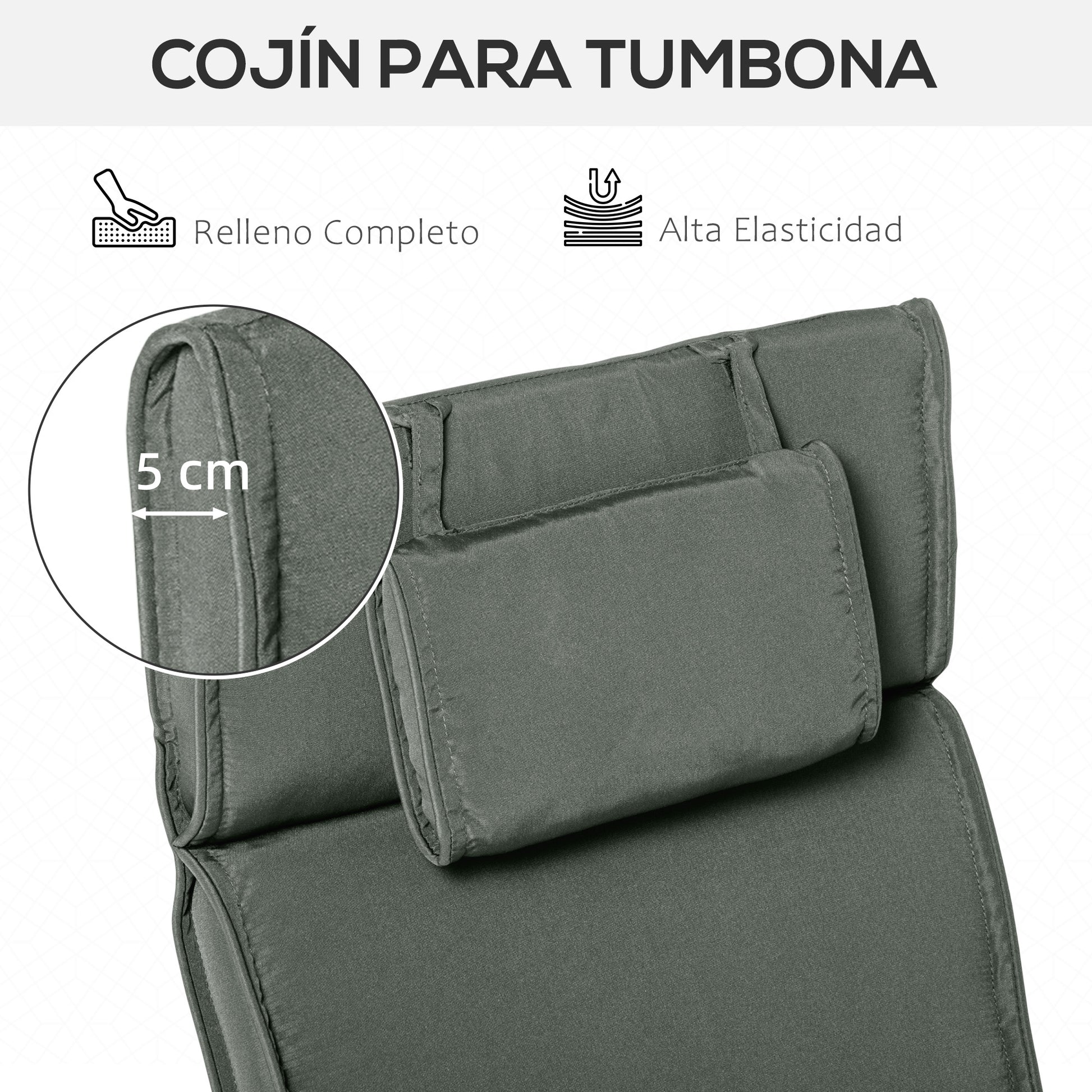 Outsunny Cojín para Tumbona de Exterior 198x53x5 cm Desenfundable y Lavable con Reposacabezas Extraíble Colchoneta Plegable de Algodón para Silla Reclinable de Jardín Gris