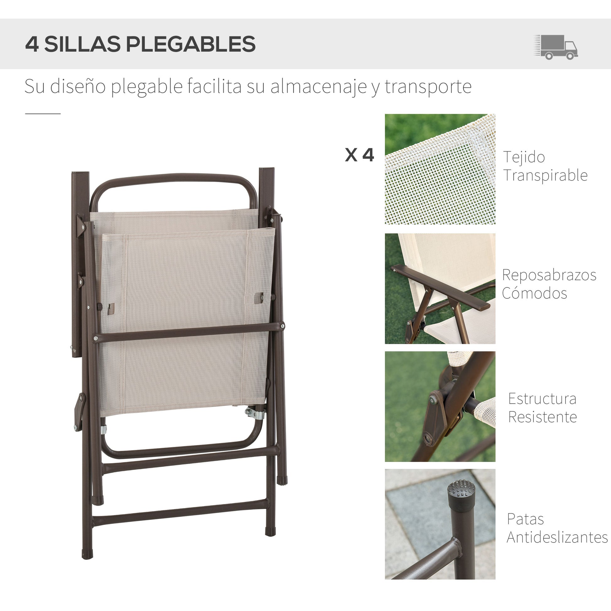 Outsunny Conjunto de Muebles para Jardín con 4 Sillas 1 Mesa y 1 Parasol Texteline Aluminio y Poliéster Beige