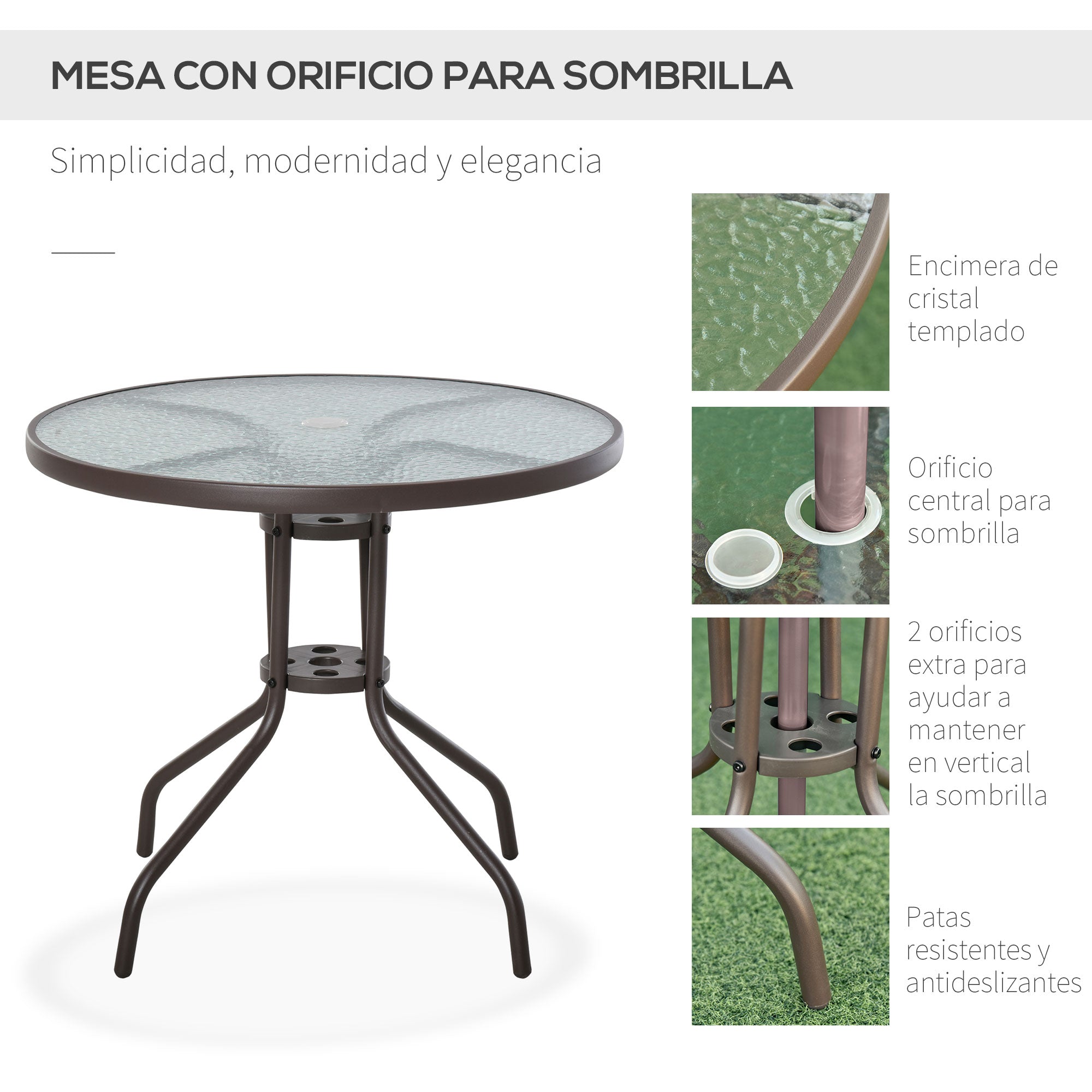 Outsunny Conjunto de Muebles para Jardín con 4 Sillas 1 Mesa y 1 Parasol Texteline Aluminio y Poliéster Beige