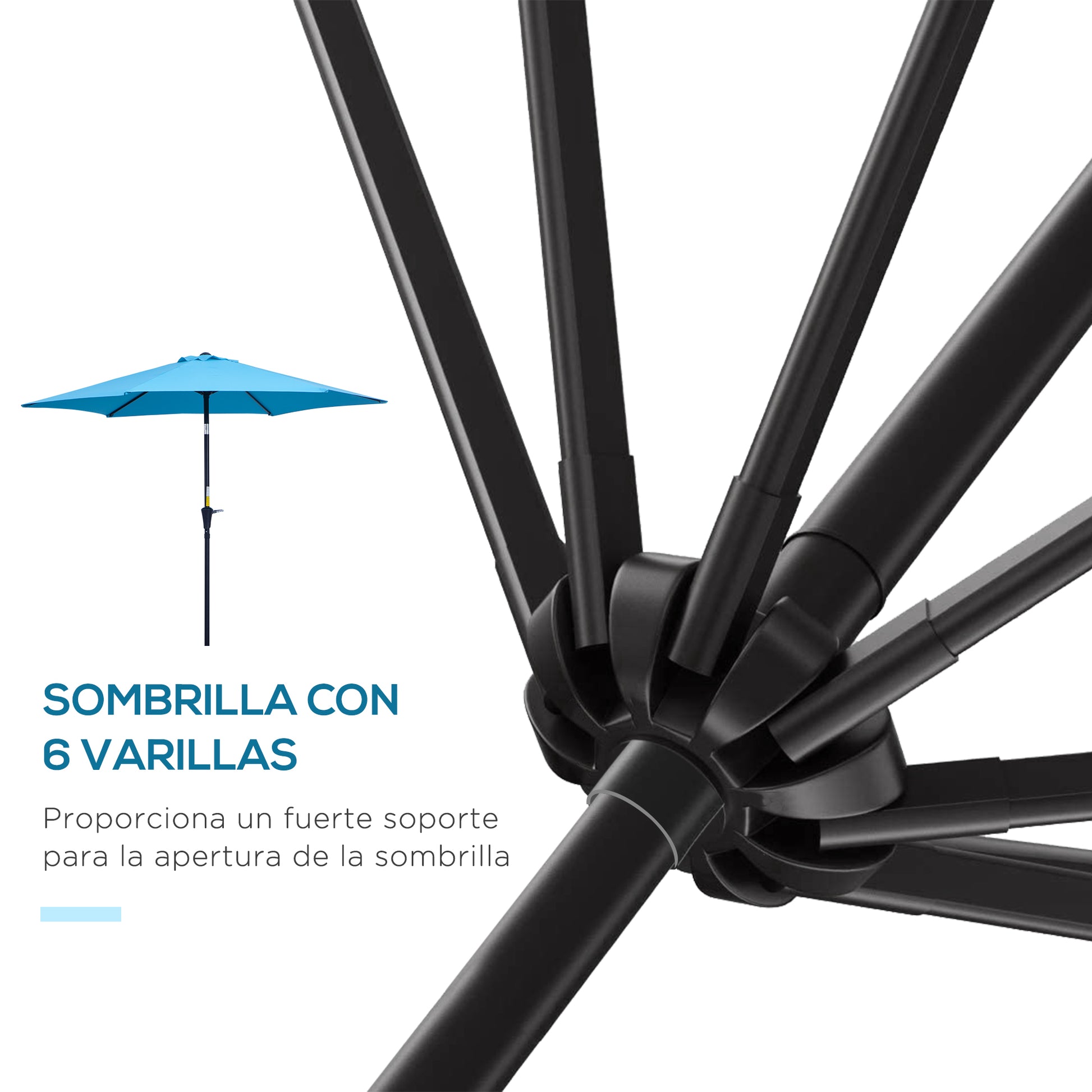 Outsunny Sombrilla de Jardín, Ø260x235 cm, Parasol de Jardín Reclinable con Manivela, Poste Desmontable de Aluminio y 6 Varillas de Metal, para Terraza, Exterior, Balcón, Azul