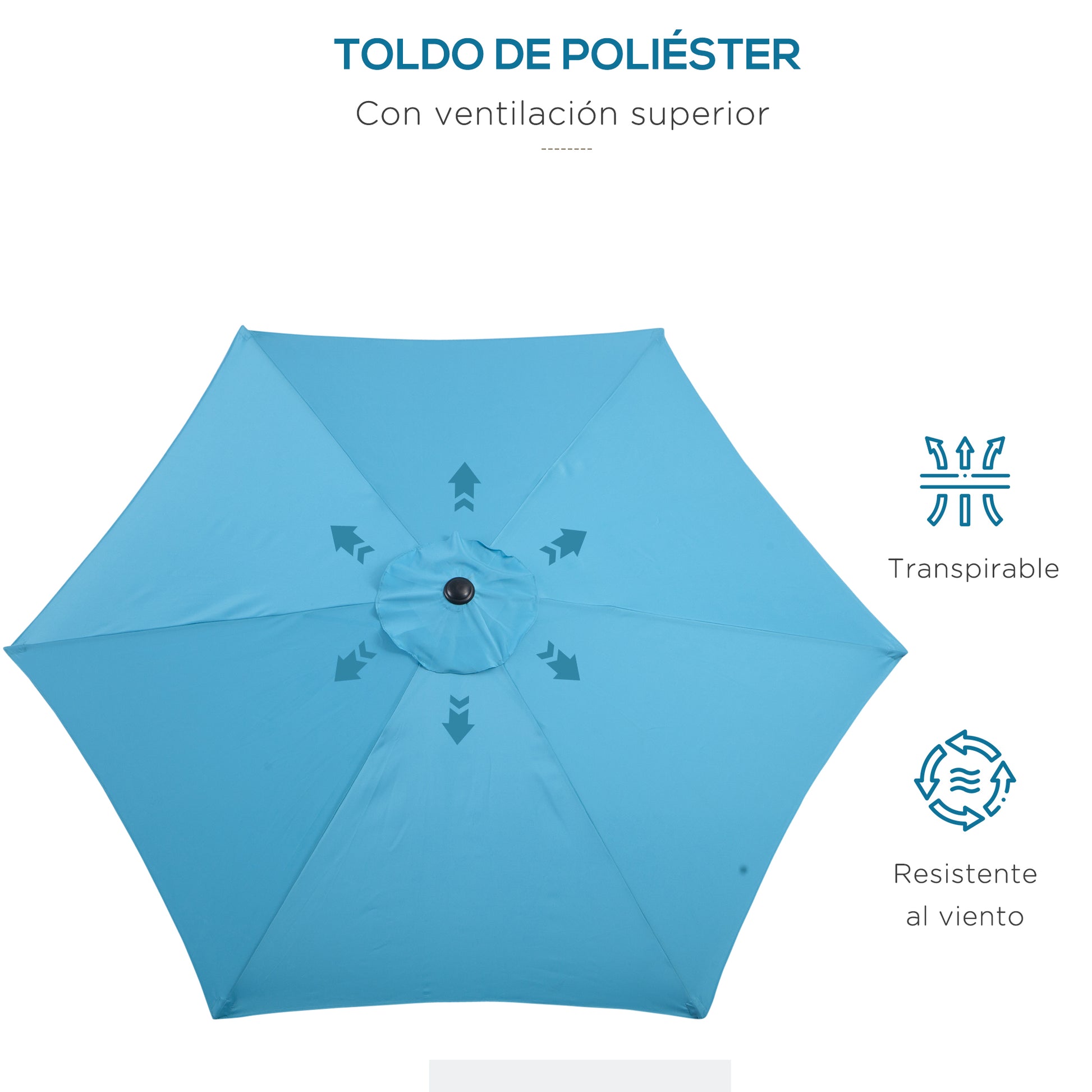 Outsunny Sombrilla de Jardín, Ø260x235 cm, Parasol de Jardín Reclinable con Manivela, Poste Desmontable de Aluminio y 6 Varillas de Metal, para Terraza, Exterior, Balcón, Azul