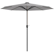 Outsunny Sombrilla de Jardín de Aluminio Ø265x240 cm Parasol de Terraza con Luces LED Solares Manivela e Impermeable para Piscina Patio Gris Claro