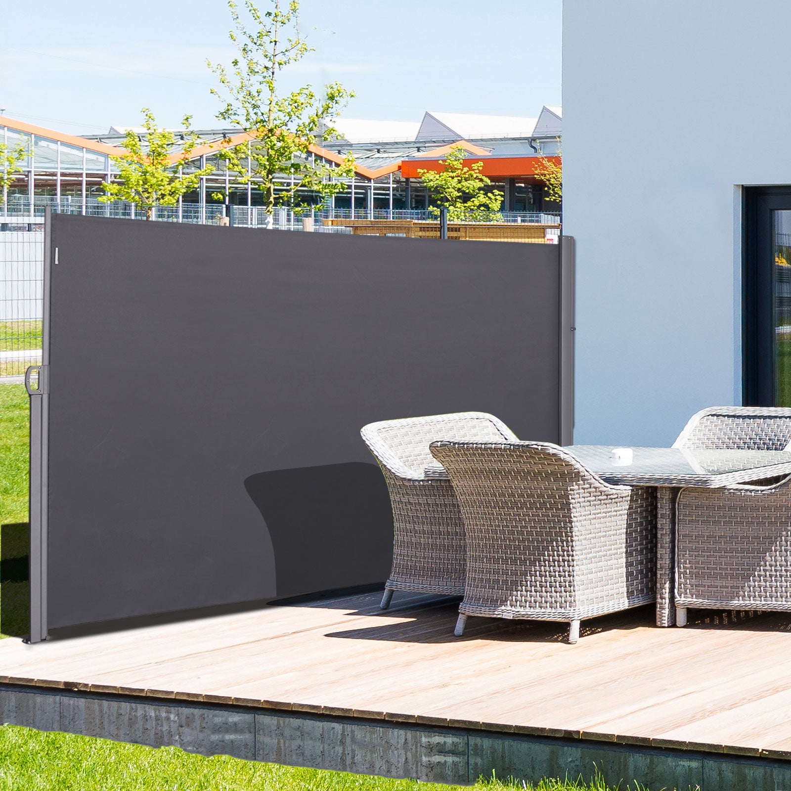 Outsunny Pantalla de Toldo Lateral Retráctil para Terraza Patio o Jardín de Mampara de Privacidad para Exterior Plegable Gris 300x160cm
