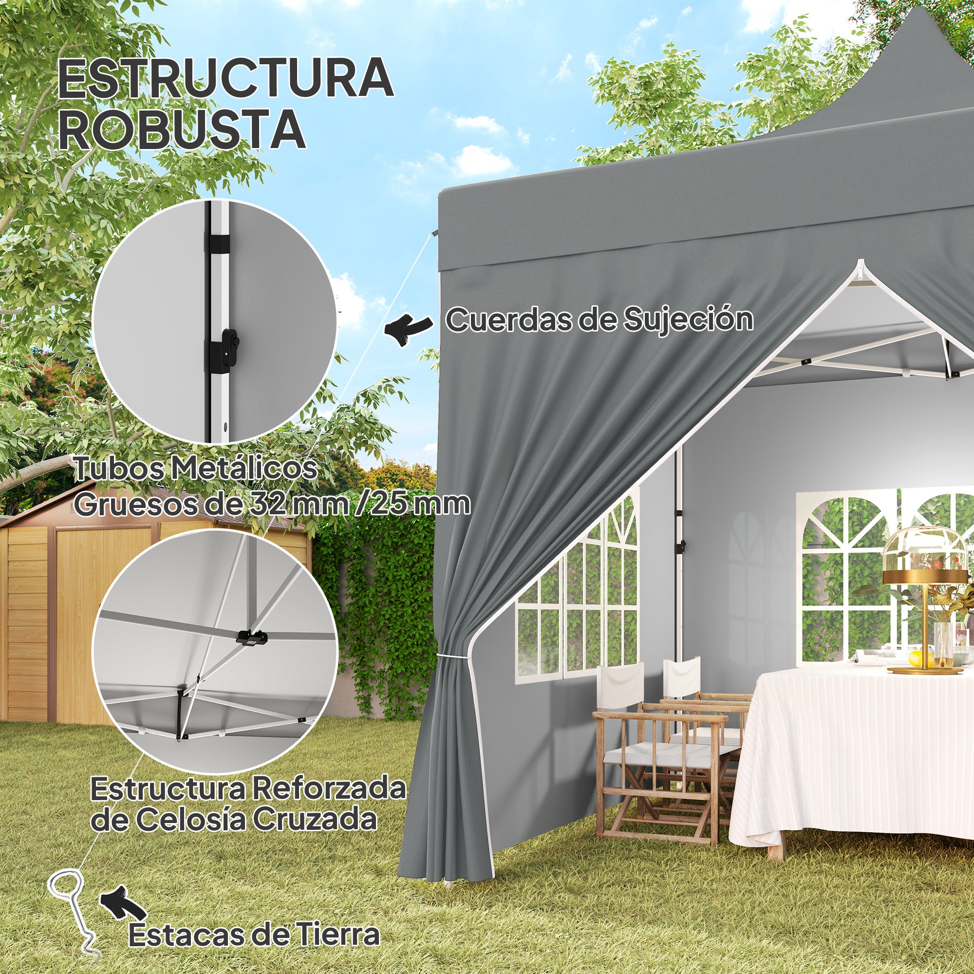 Outsunny Carpa Plegable Pop-up Gazebo 3x3 m Cenador Plegable con 4 Paredes Laterales Anti-UV Altura Ajustable Marco Metálico Robusta y Bolsa de Transporte para Camping Fiestas Gris