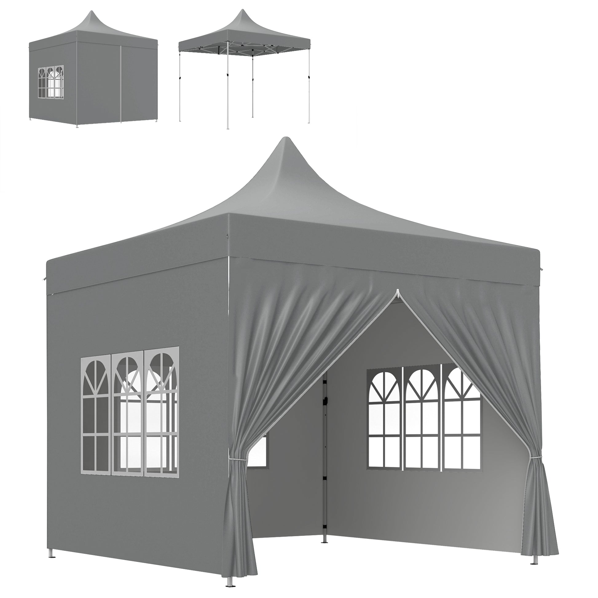 Outsunny Carpa Plegable Pop-up Gazebo 3x3 m Cenador Plegable con 4 Paredes Laterales Anti-UV Altura Ajustable Marco Metálico Robusta y Bolsa de Transporte para Camping Fiestas Gris
