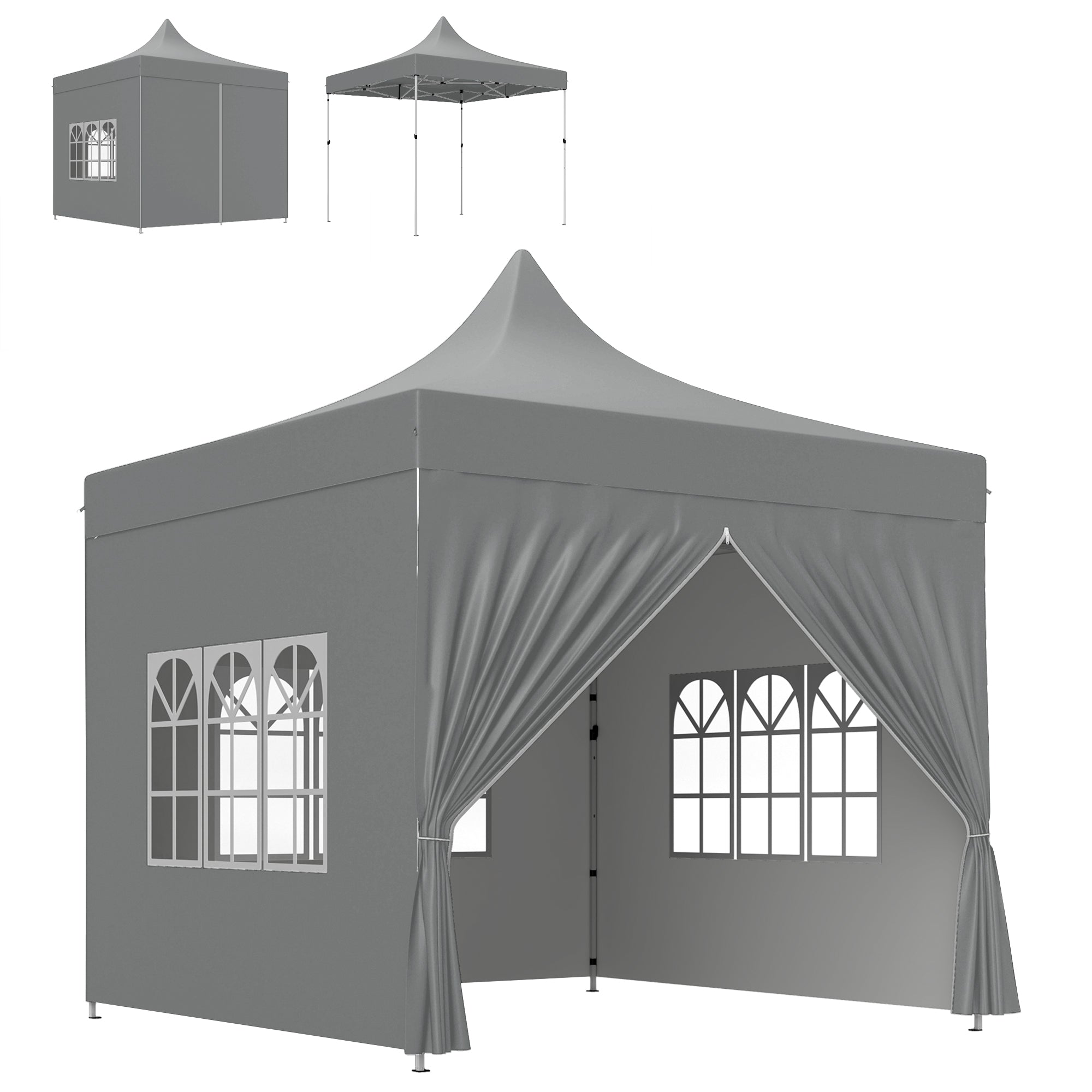 Outsunny Carpa Plegable Pop-up Gazebo 3x3 m Cenador Plegable con 4 Paredes Laterales Anti-UV Altura Ajustable Marco Metálico Robusta y Bolsa de Transporte para Camping Fiestas Gris