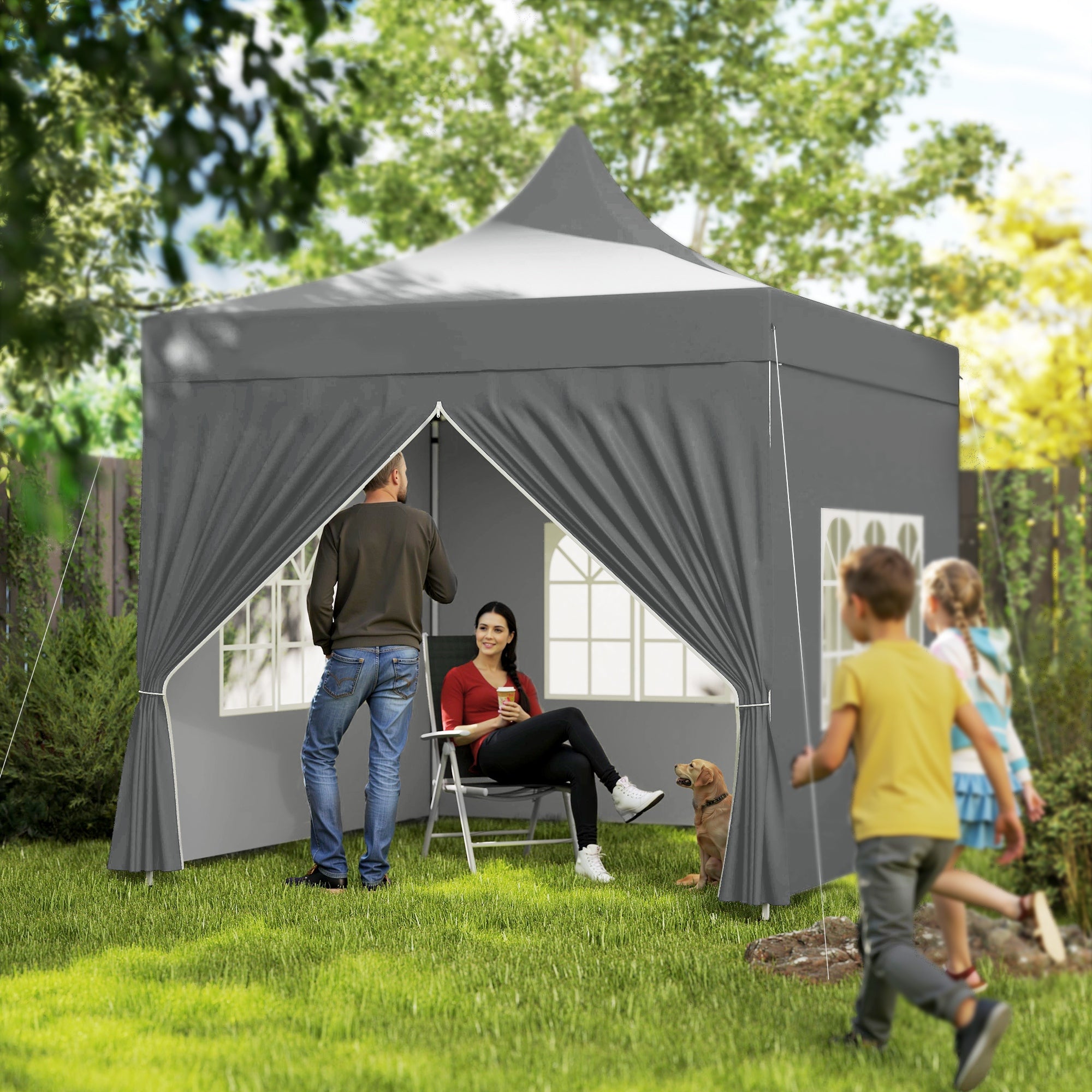 Outsunny Carpa Plegable Pop-up Gazebo 3x3 m Cenador Plegable con 4 Paredes Laterales Anti-UV Altura Ajustable Marco Metálico Robusta y Bolsa de Transporte para Camping Fiestas Gris