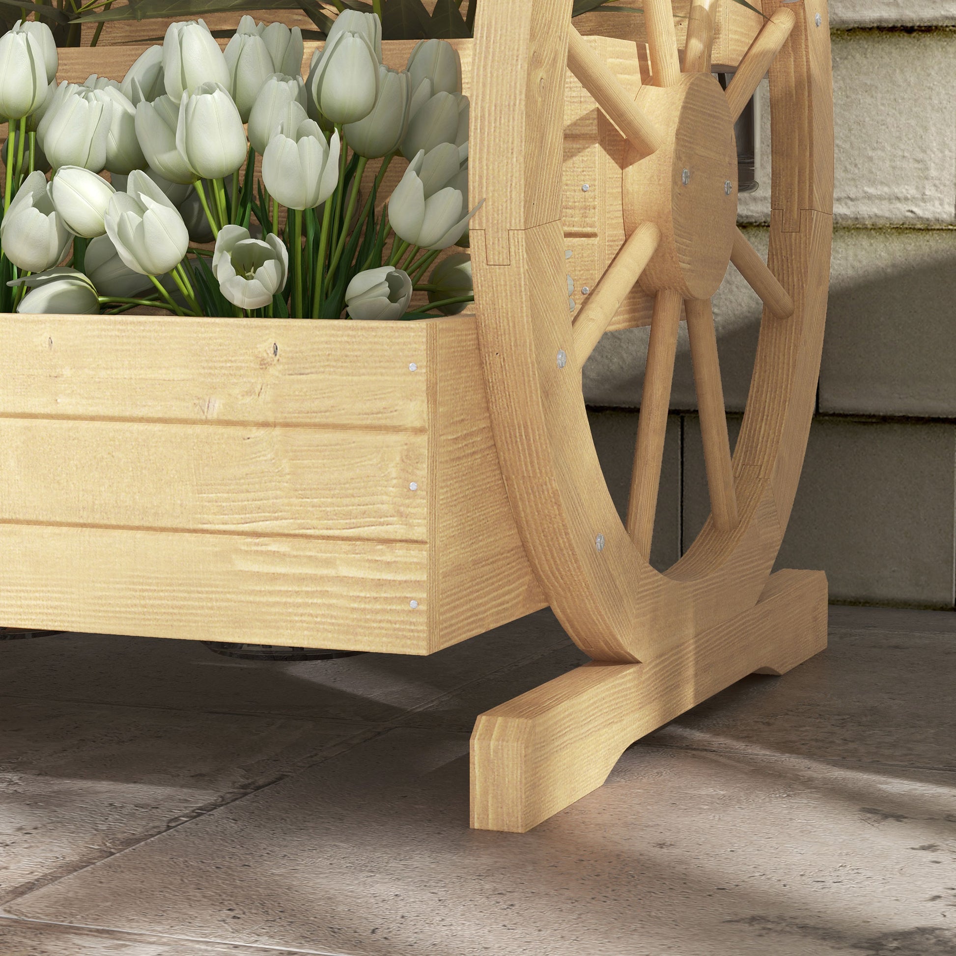 Outsunny Jardinera de Madera Macetero Exterior de 3 Niveles Diseño de Escalera y Forma de Ruedas Orificios de Drenaje Huerto Urbano para Cultivos Plantas Flores en Terraza Jardín 61x62x57 cm Natural