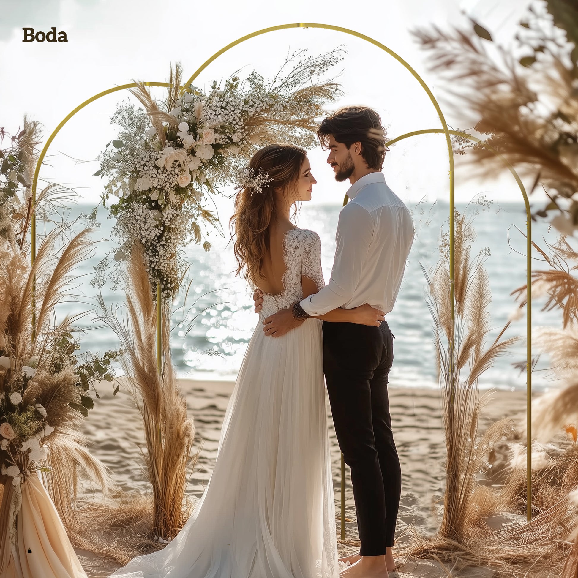 Outsunny Set de 3 Arcos de Jardín para Rosas de Metal, Arcos de Boda de 220/200/180 cm con Recubrimiento en Polvo, Resistente a la Intemperie, para Plantas Trepadoras, Decoración Patio Terraza, Dorado