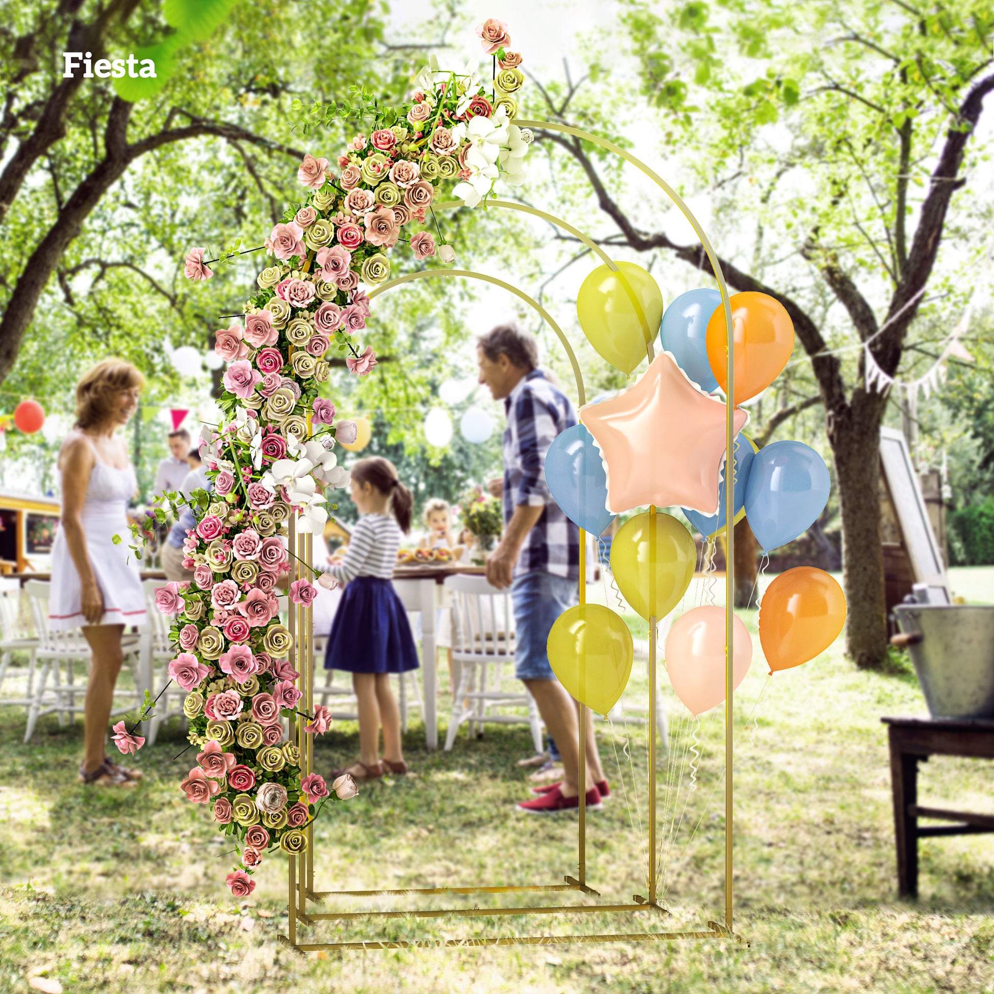 Outsunny Set de 3 Arcos de Jardín para Rosas de Metal, Arcos de Boda de 220/200/180 cm con Recubrimiento en Polvo, Resistente a la Intemperie, para Plantas Trepadoras, Decoración Patio Terraza, Dorado