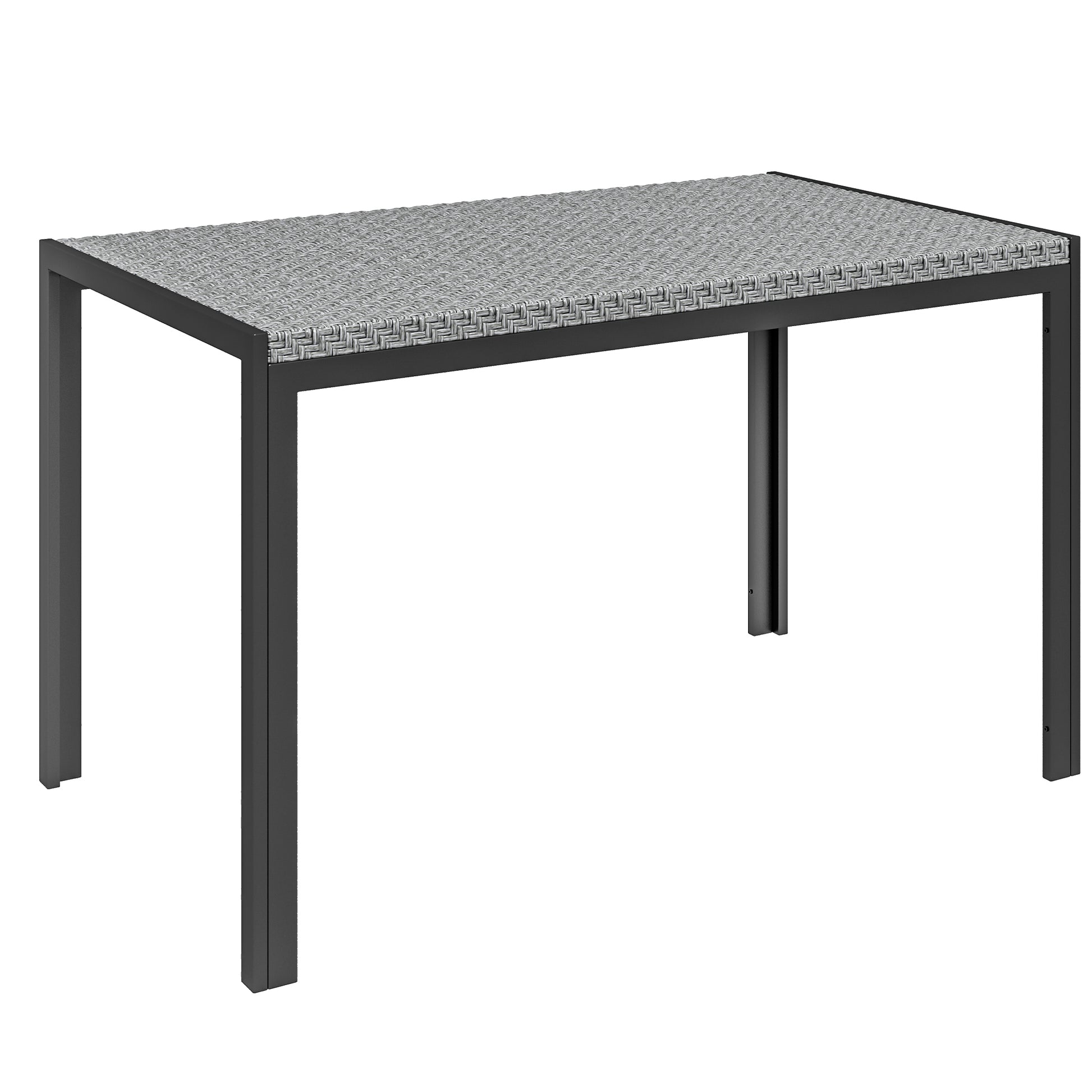 Outsunny Mesa de Comedor de Jardín de Ratán Sintético Mesa de Terraza Exterior con Estructura de Metal Resistente a Intemperie 120x70x72 cm Gris y Negro