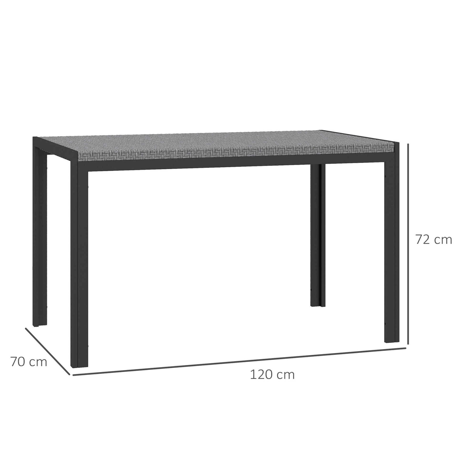 Outsunny Mesa de Comedor de Jardín de Ratán Sintético Mesa de Terraza Exterior con Estructura de Metal Resistente a Intemperie 120x70x72 cm Gris y Negro