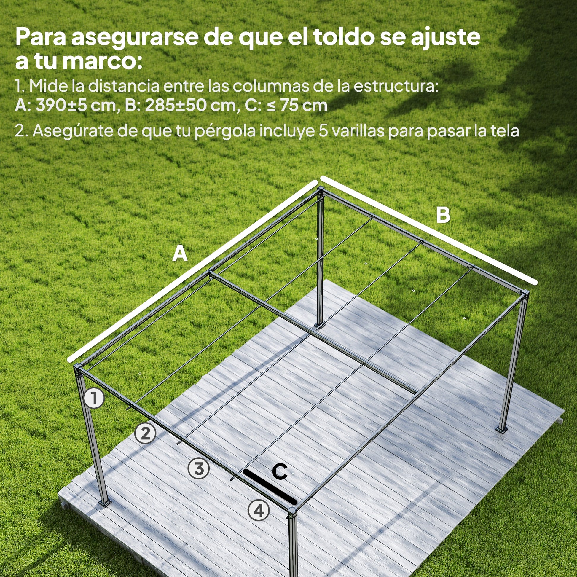 Outsunny Techo de Pérgola 4 x 3,5 m, Techo de Repuesto Retráctil para Marco de Pérgola de 4x3 m, UV30+, Toldo de Tela Solo para Cenador Jardín con 8 Orificios de Drenaje, Gris Oscuro