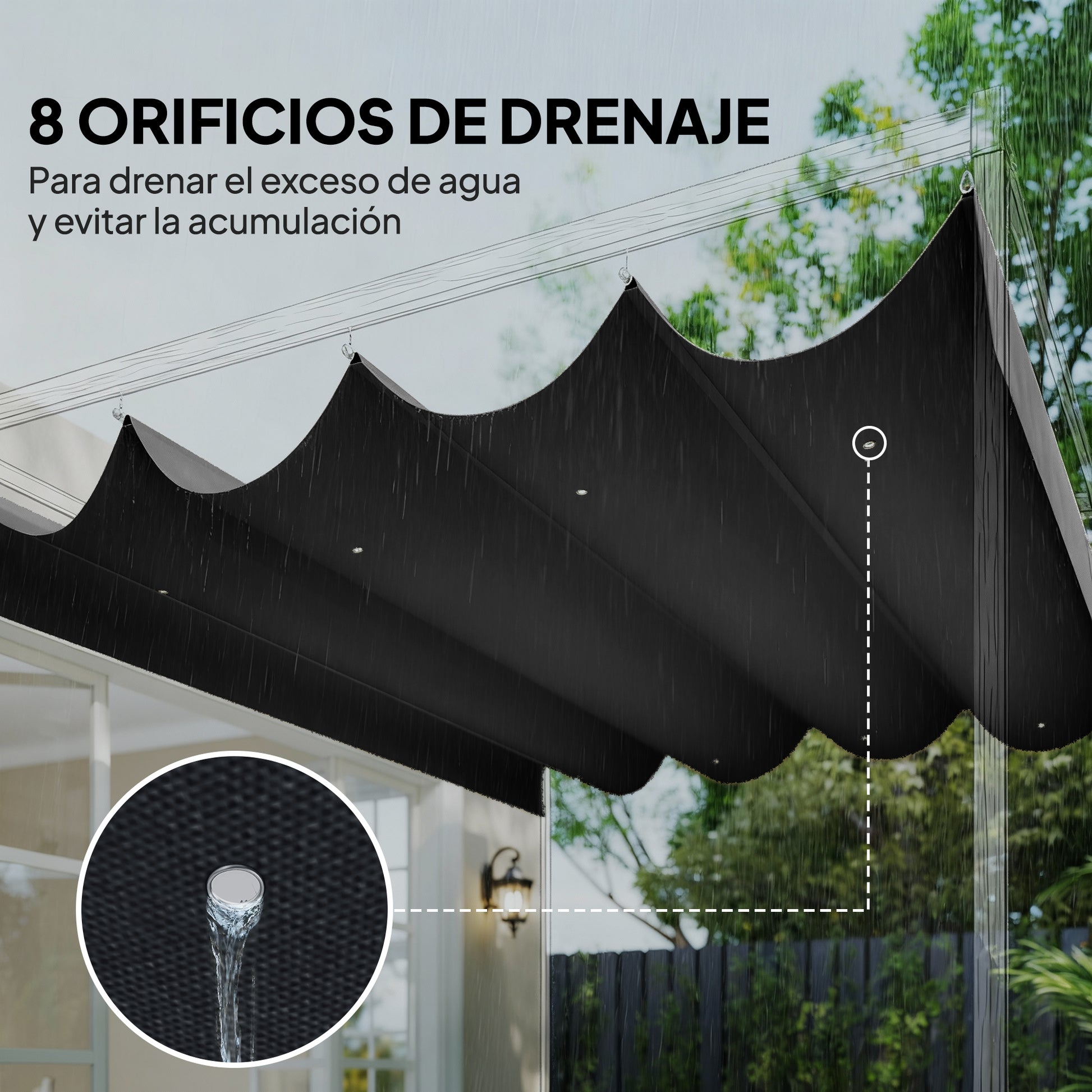 Outsunny Techo de Pérgola 4 x 3,5 m, Techo de Repuesto Retráctil para Marco de Pérgola de 4x3 m, UV30+, Toldo de Tela Solo para Cenador Jardín con 8 Orificios de Drenaje, Gris Oscuro