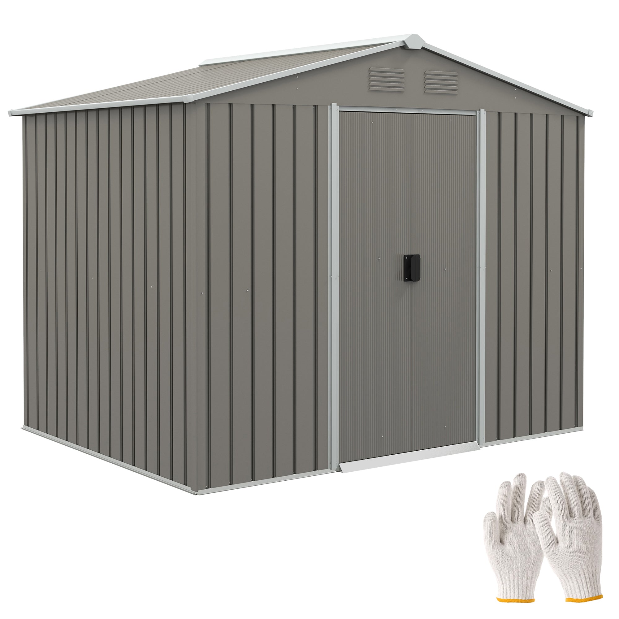 Outsunny Caseta de Jardín Exterior 3,6 m² 236x174x190 cm Cobertizo de Jardín Exterior con 2 Puertas Correderas Techo Inclinado y 4 Ventanas para Patio Terraza Gris Claro