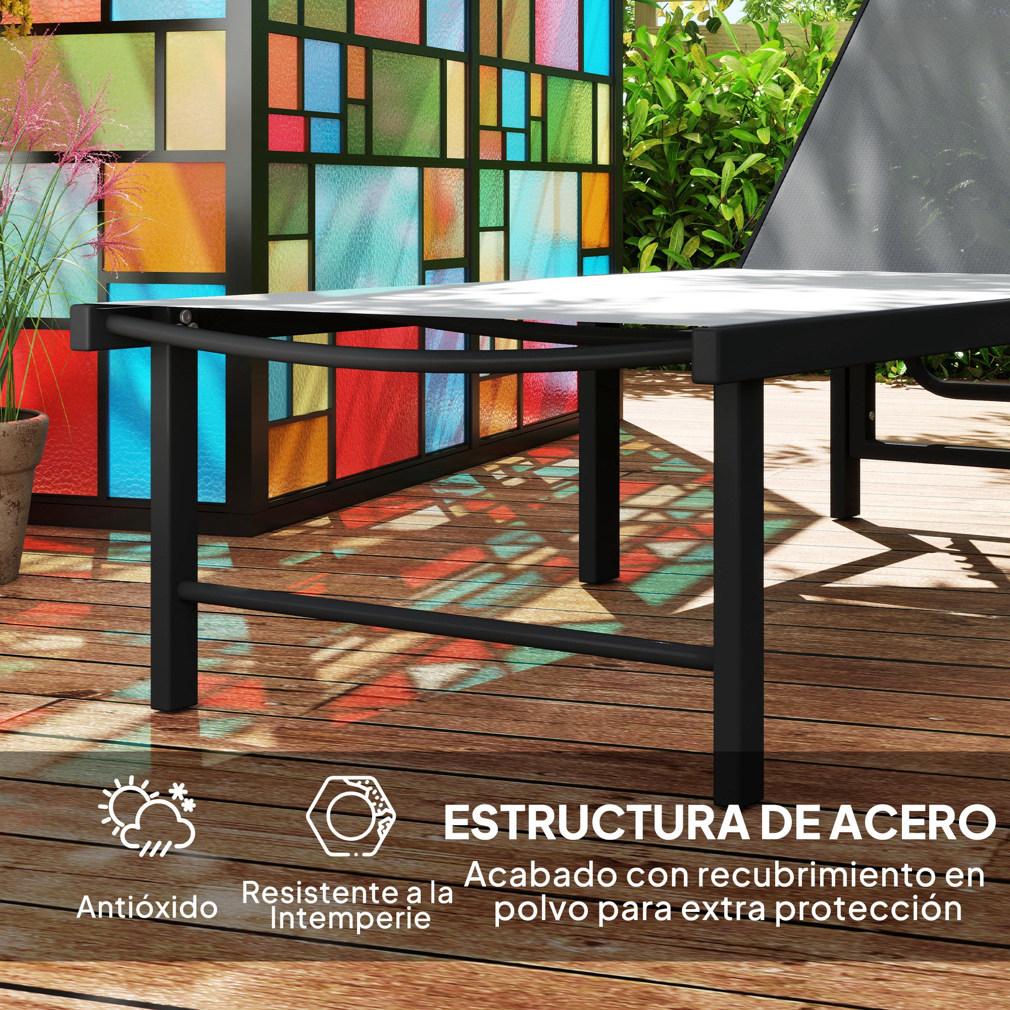 Outsunny Tumbona Jardín Exterior, Tumbona Reclinable con Respaldo Ajustable en 5 Niveles y Estructura de Acero, Impermeable, Carga 120 kg, para Patio, Terraza, Balcón, 166x60x84 cm, Gris