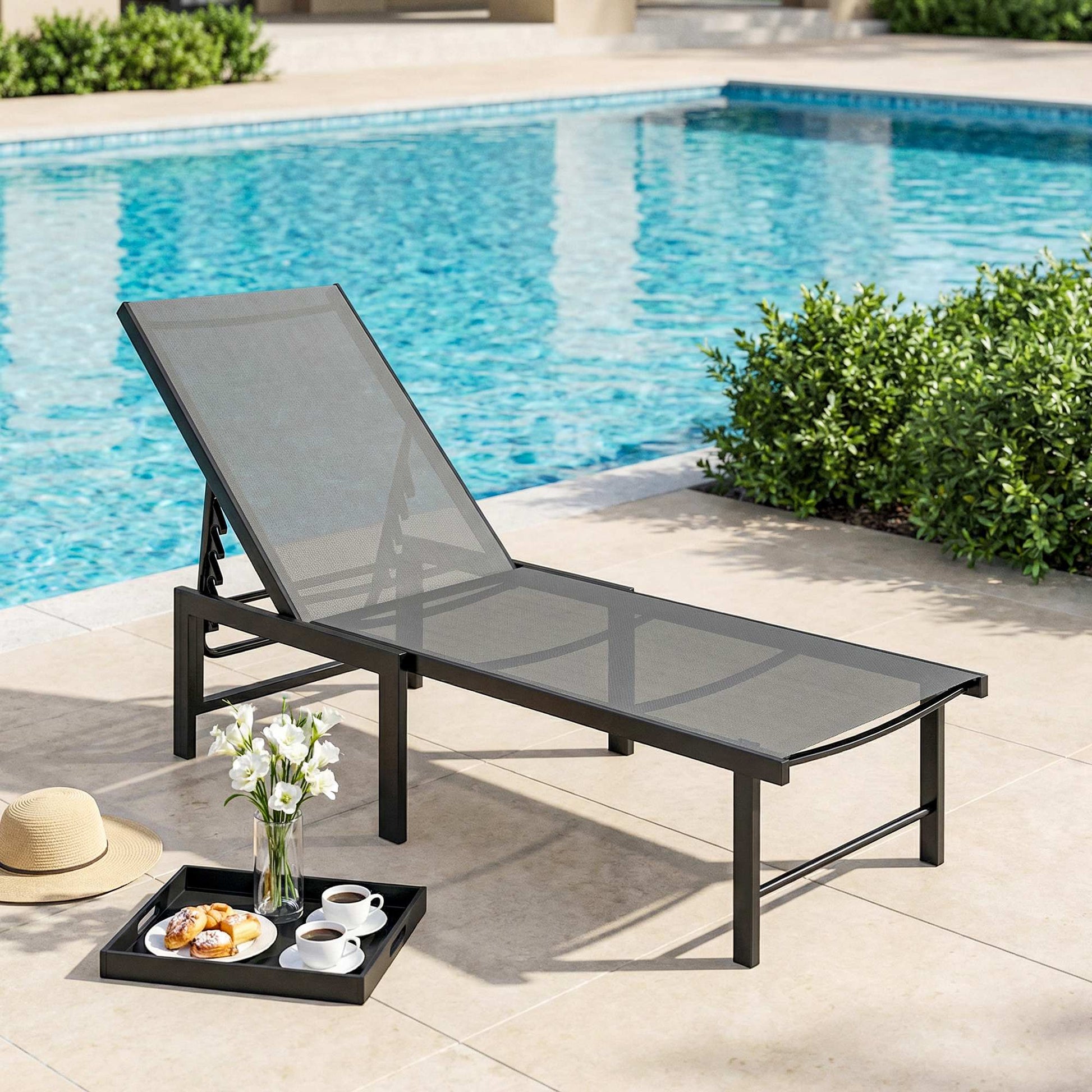Outsunny Tumbona Jardín Exterior, Tumbona Reclinable con Respaldo Ajustable en 5 Niveles y Estructura de Acero, Impermeable, Carga 120 kg, para Patio, Terraza, Balcón, 166x60x84 cm, Gris