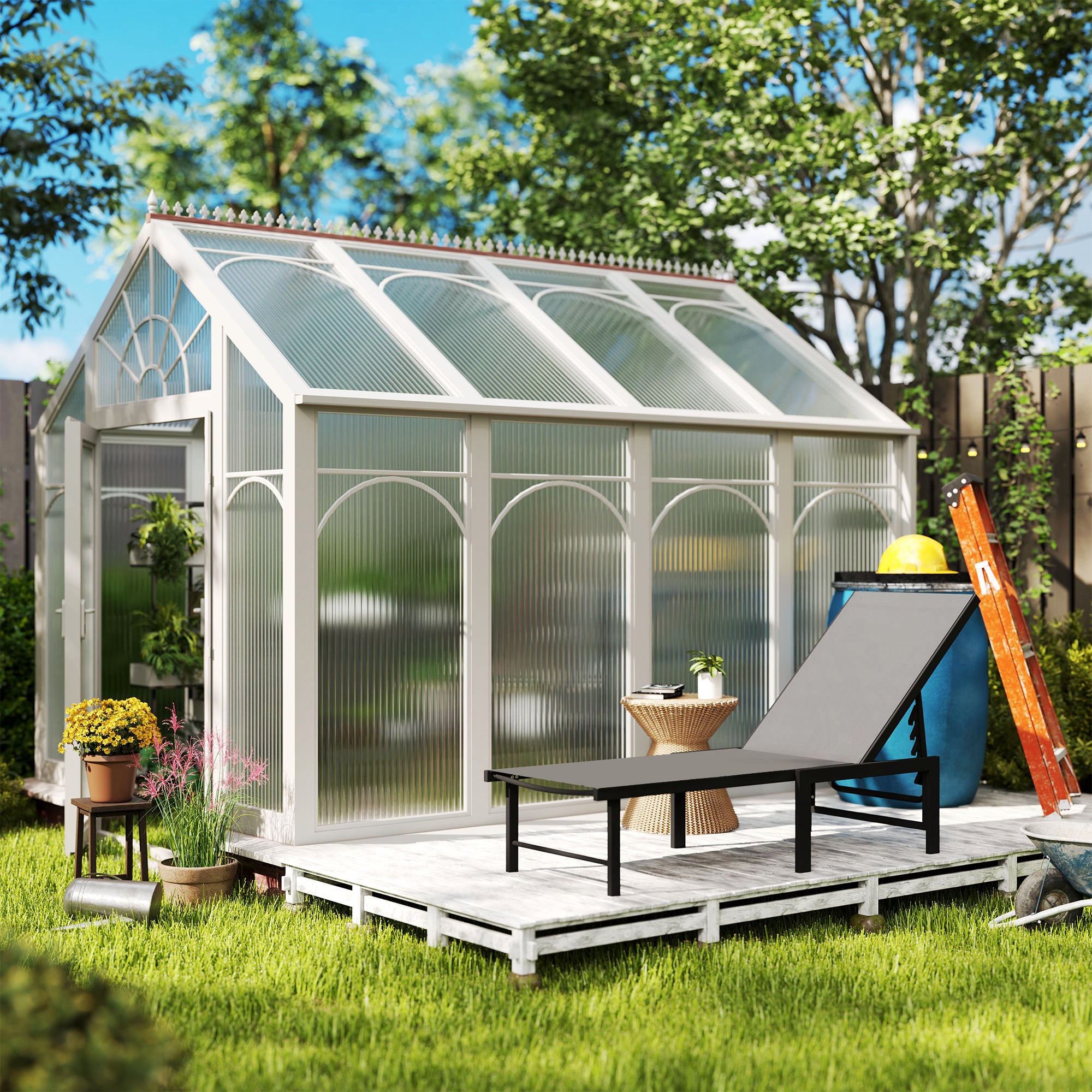 Outsunny Tumbona Jardín Exterior, Tumbona Reclinable con Respaldo Ajustable en 5 Niveles y Estructura de Acero, Impermeable, Carga 120 kg, para Patio, Terraza, Balcón, 166x60x84 cm, Gris