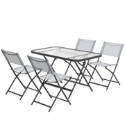 Outsunny Conjunto de Jardín Conjunto de Comedor de Exterior de 5 Piezas Incluye 1 Mesa de Vidrio Templado y 4 Sillas Plegables Estilo Moderno para Terraza Patio Gris
